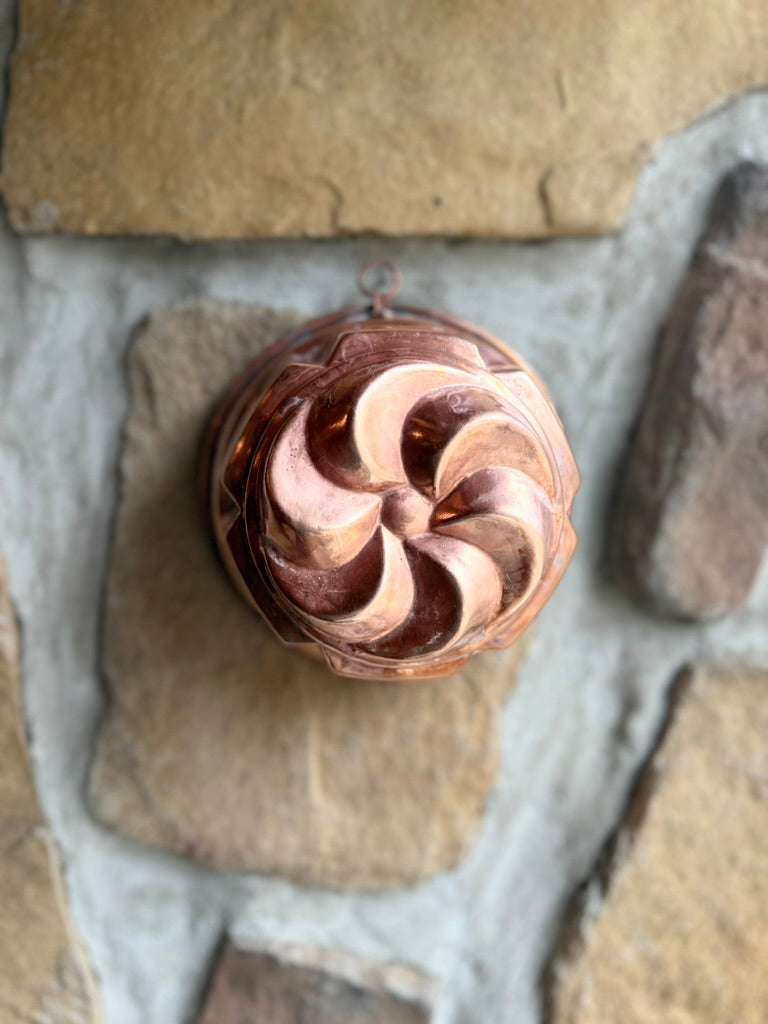 Antique French Copper Turban Mold – Petite Swirl Form (5.5" x 3.5")