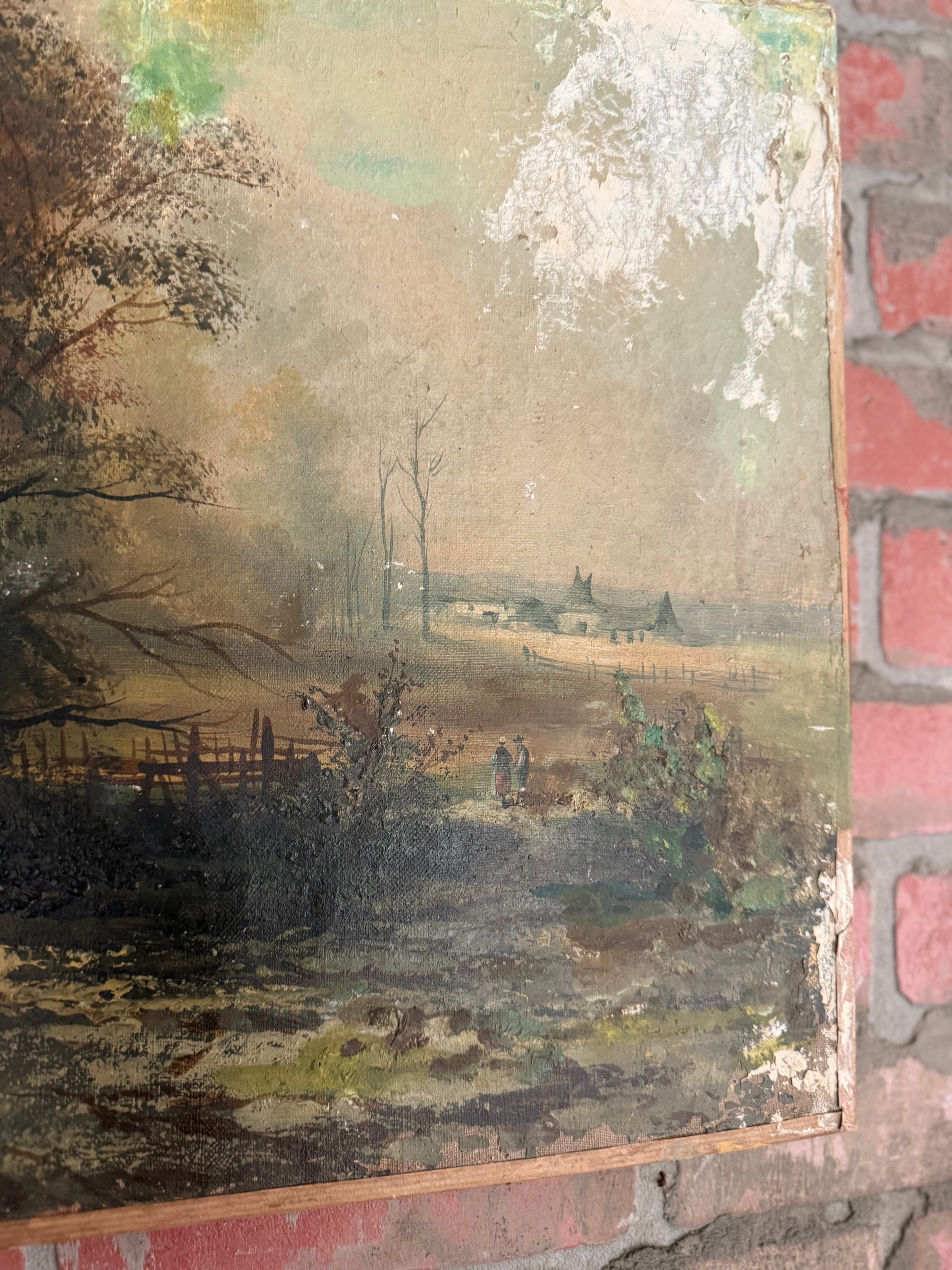 “Edge of the Forest” – Antique Pastoral Oil, Weathered and Wonderful