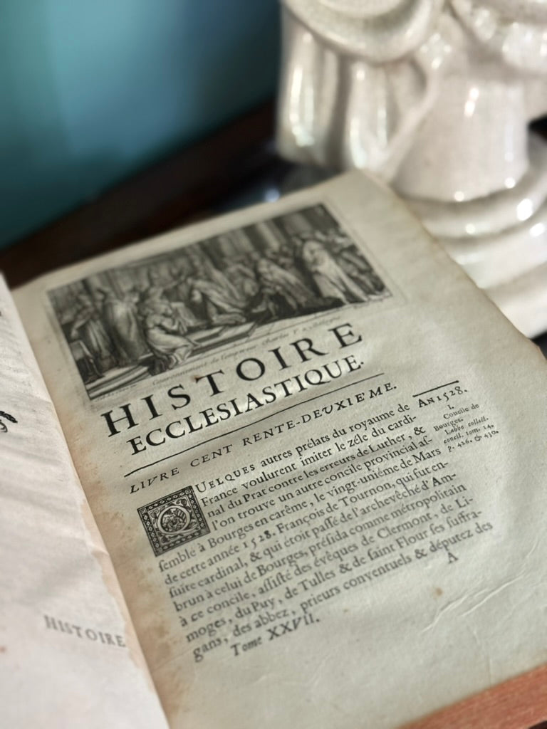 Antique French Folio – Histoire Ecclésiastique, c. 1750s–1770s, Leather-Bound