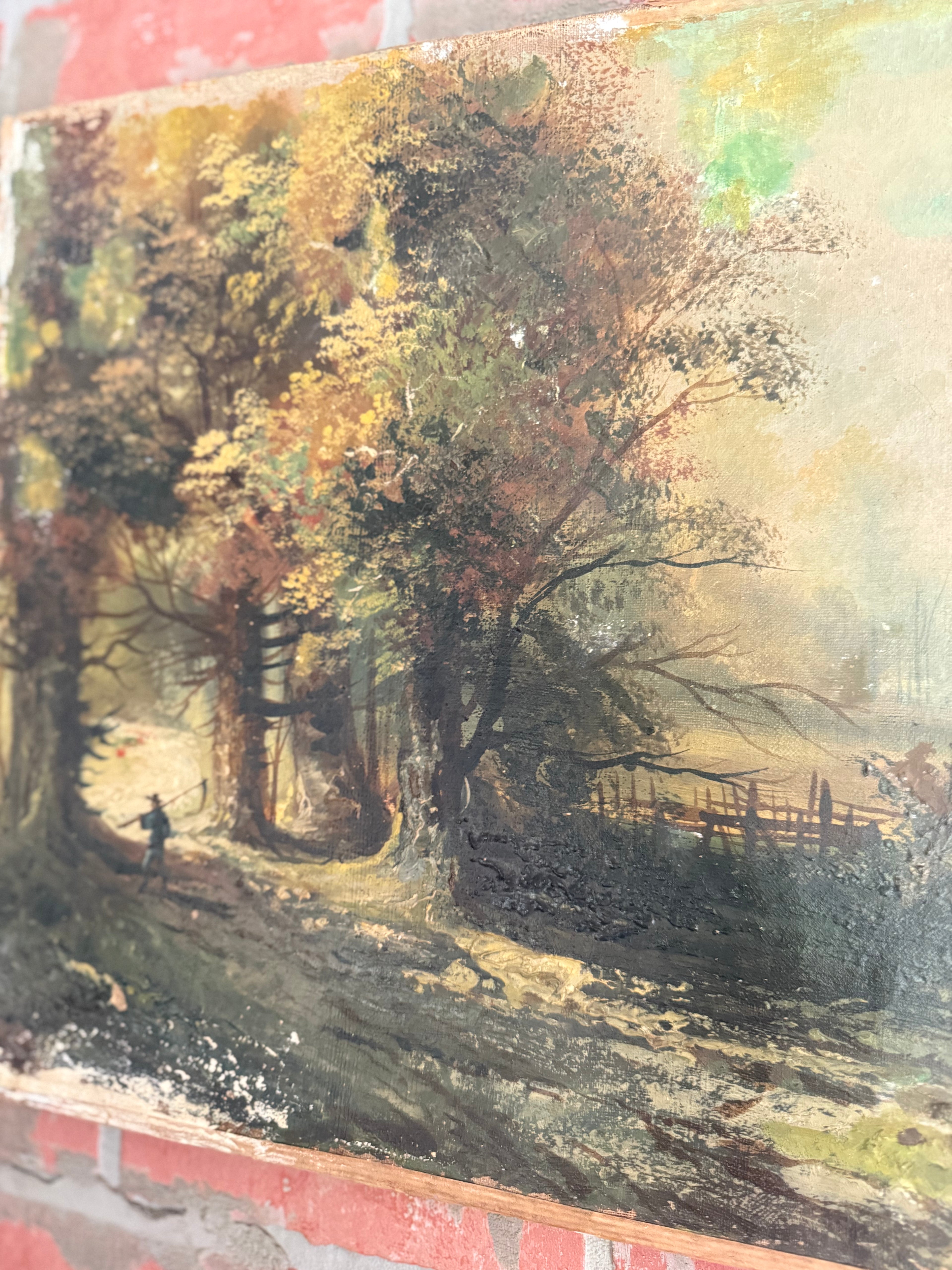 “Edge of the Forest” – Antique Pastoral Oil, Weathered and Wonderful