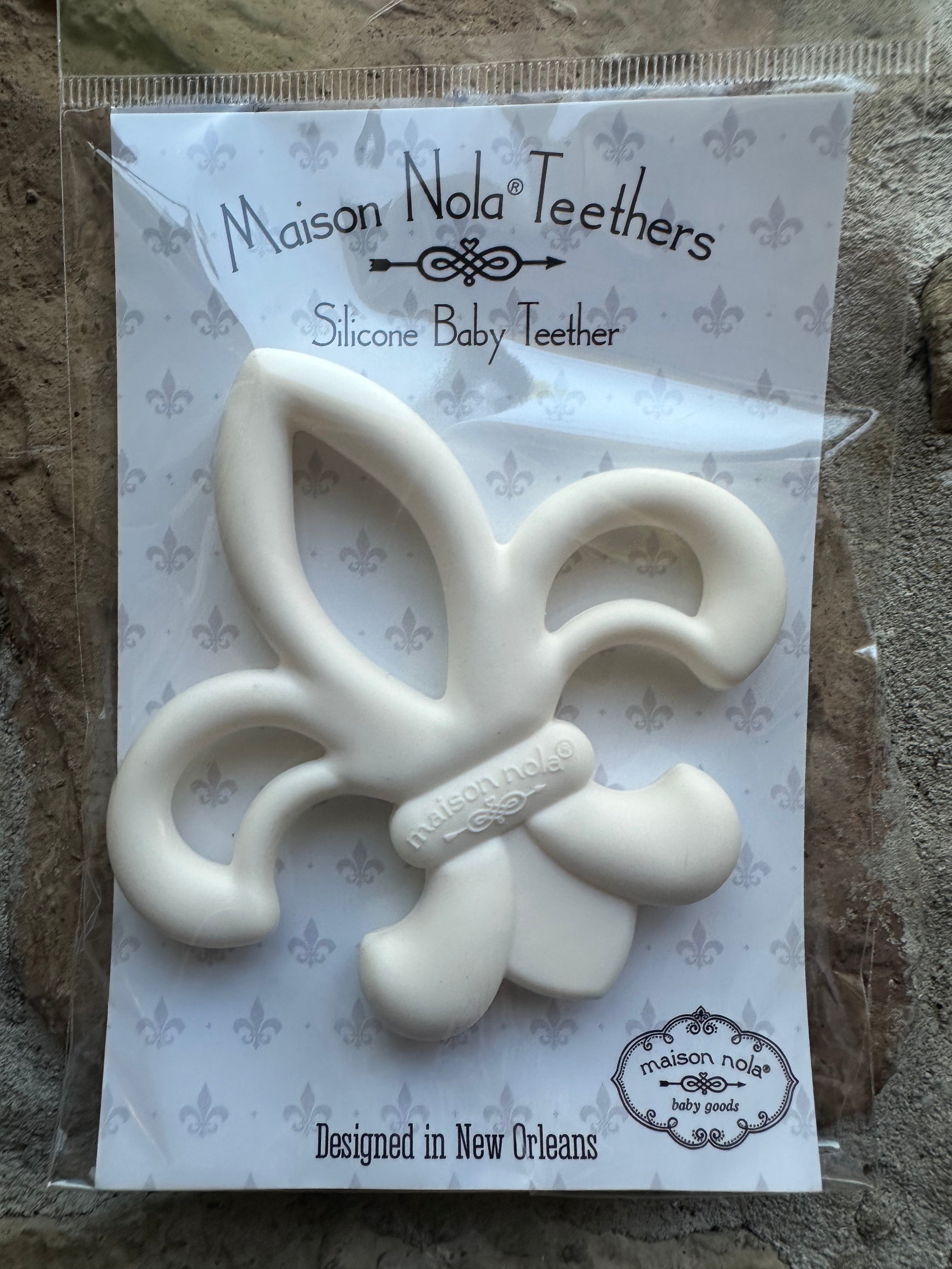 Storyland Toile Silicone Bib and Fleur de Lis Teething Ring Set | Pink or Blue