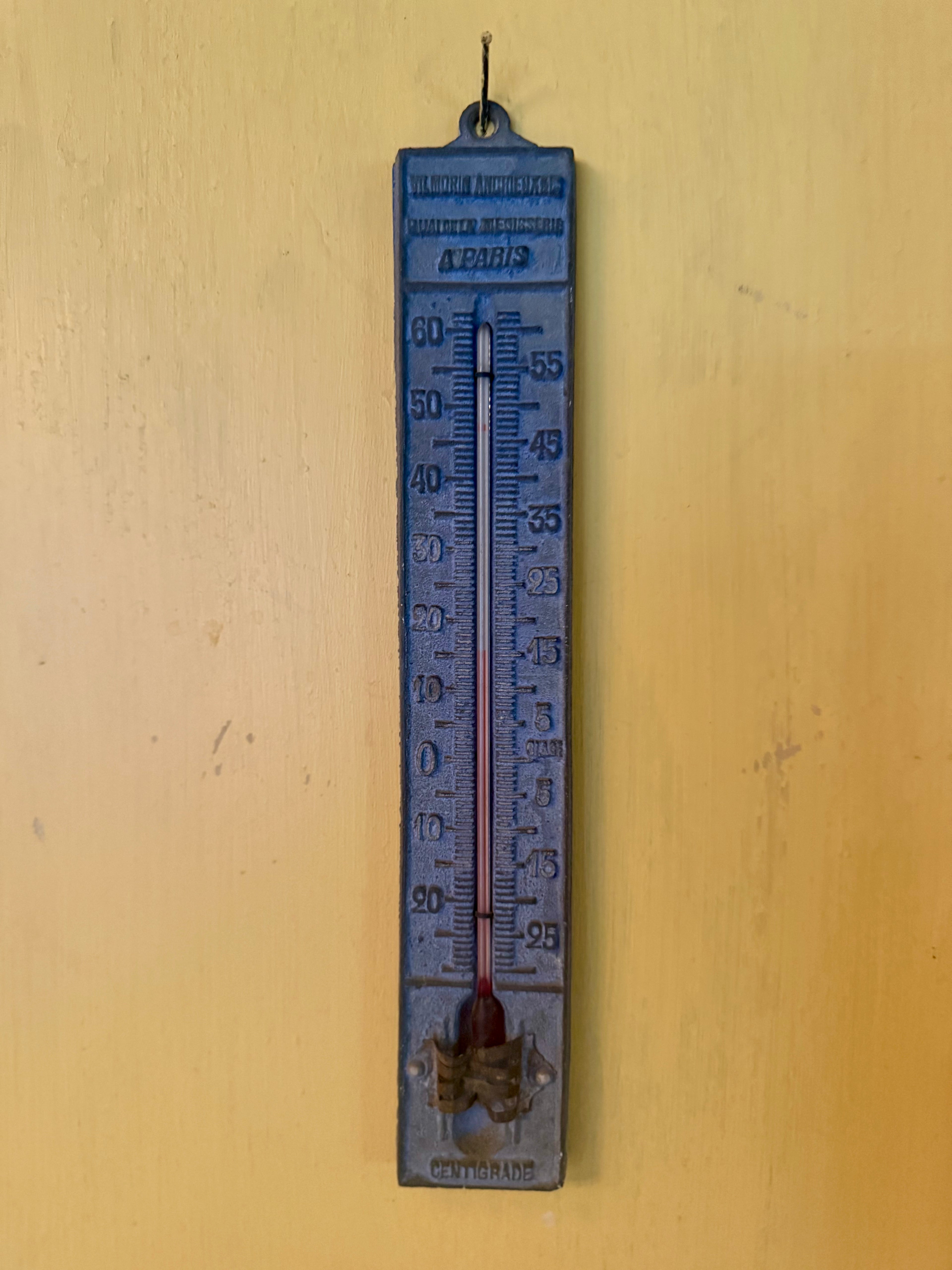 Vintage French Cast Metal Thermometer – “À Paris,” Mid-Century