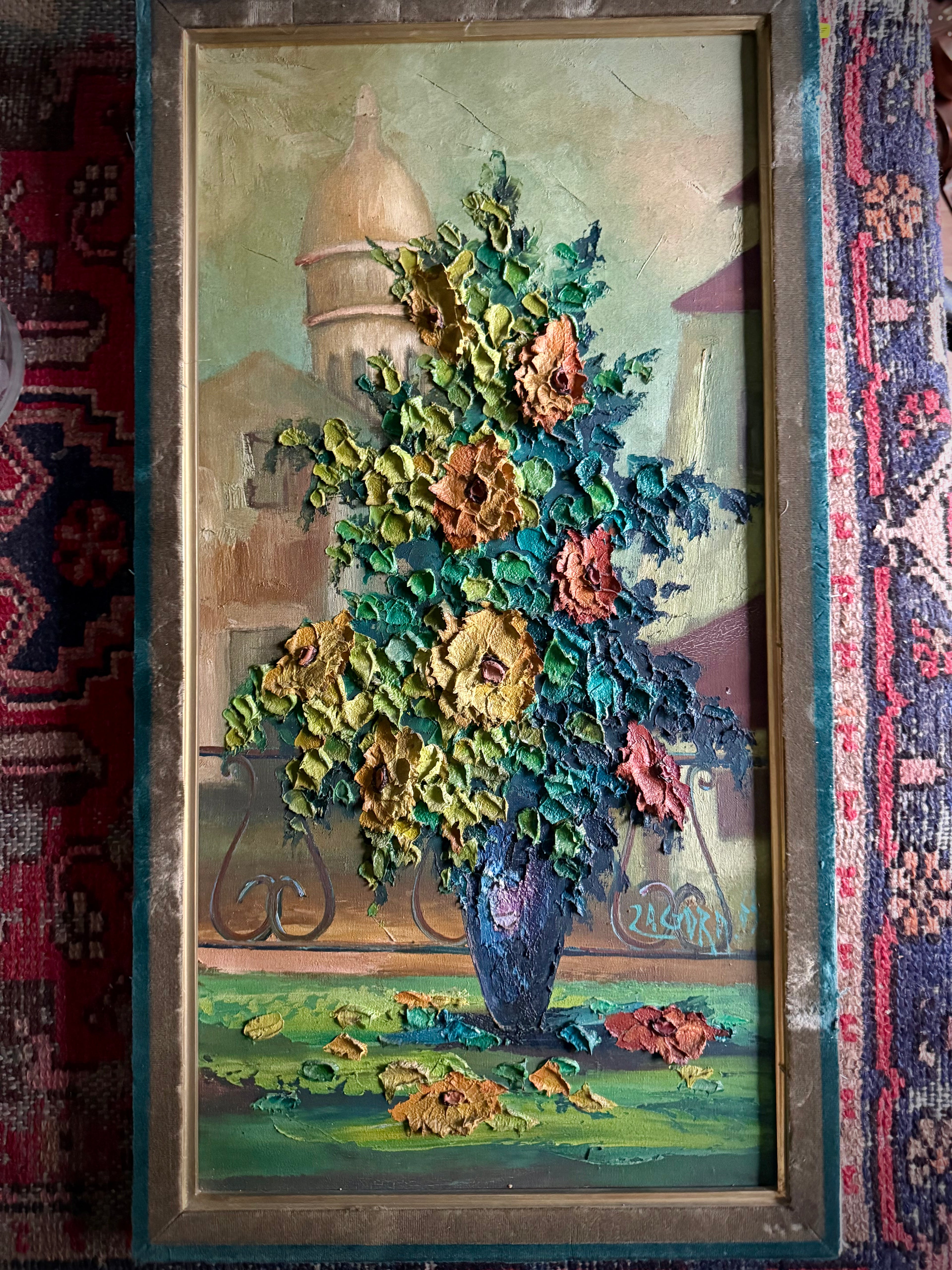 “Montmartre en Fleurs” – Mid-Century Textural Paris Painting