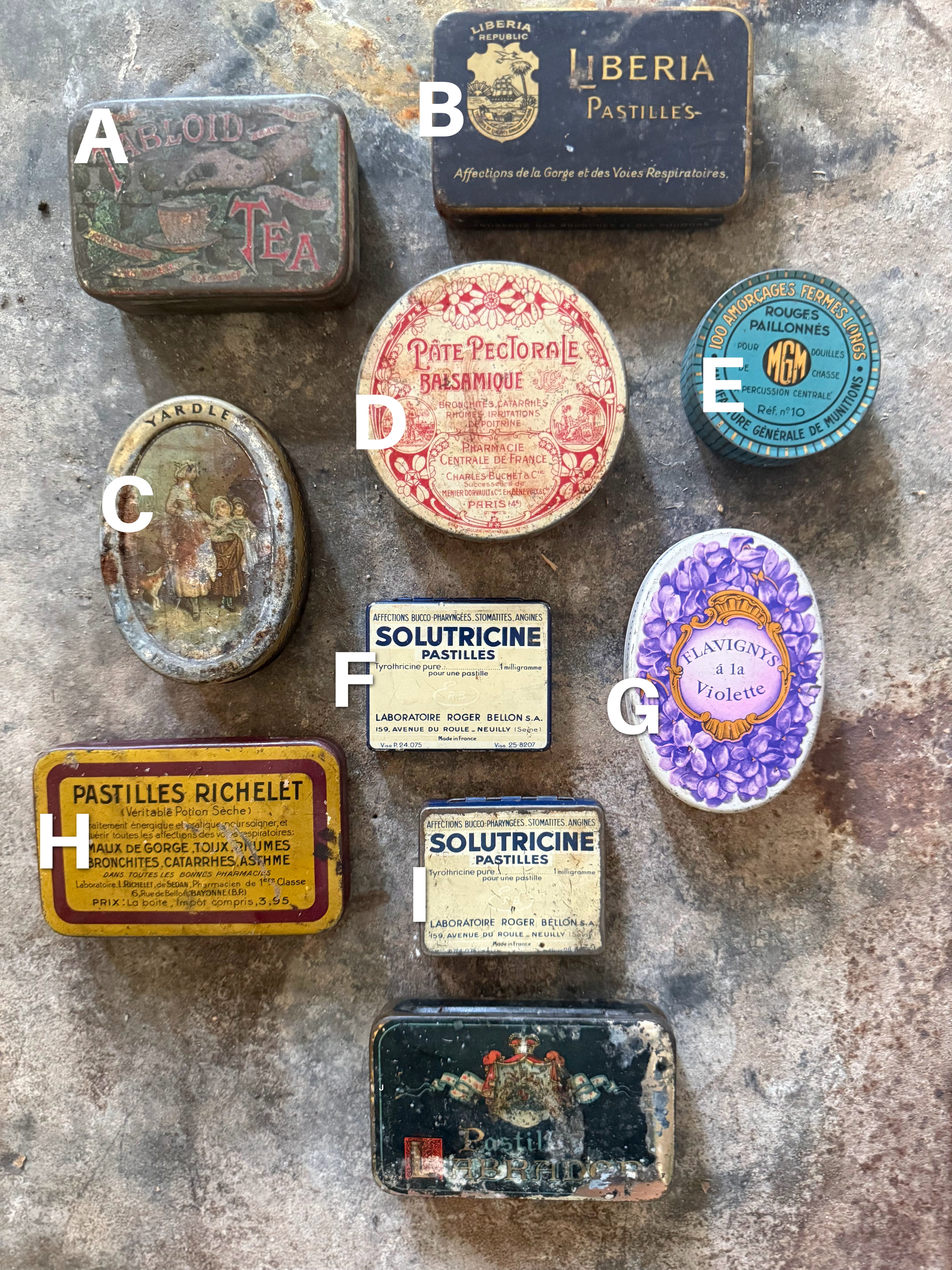Vintage French Candy & Pharmacy Tins – Decorative Collectibles, Early–Mid 20th Century