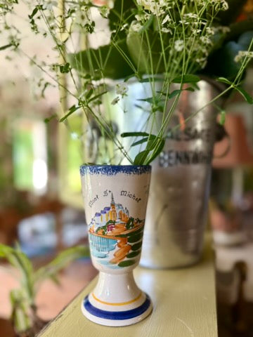 Vintage French Faïence Vase – Mont Saint-Michel Hand-Painted Souvenir