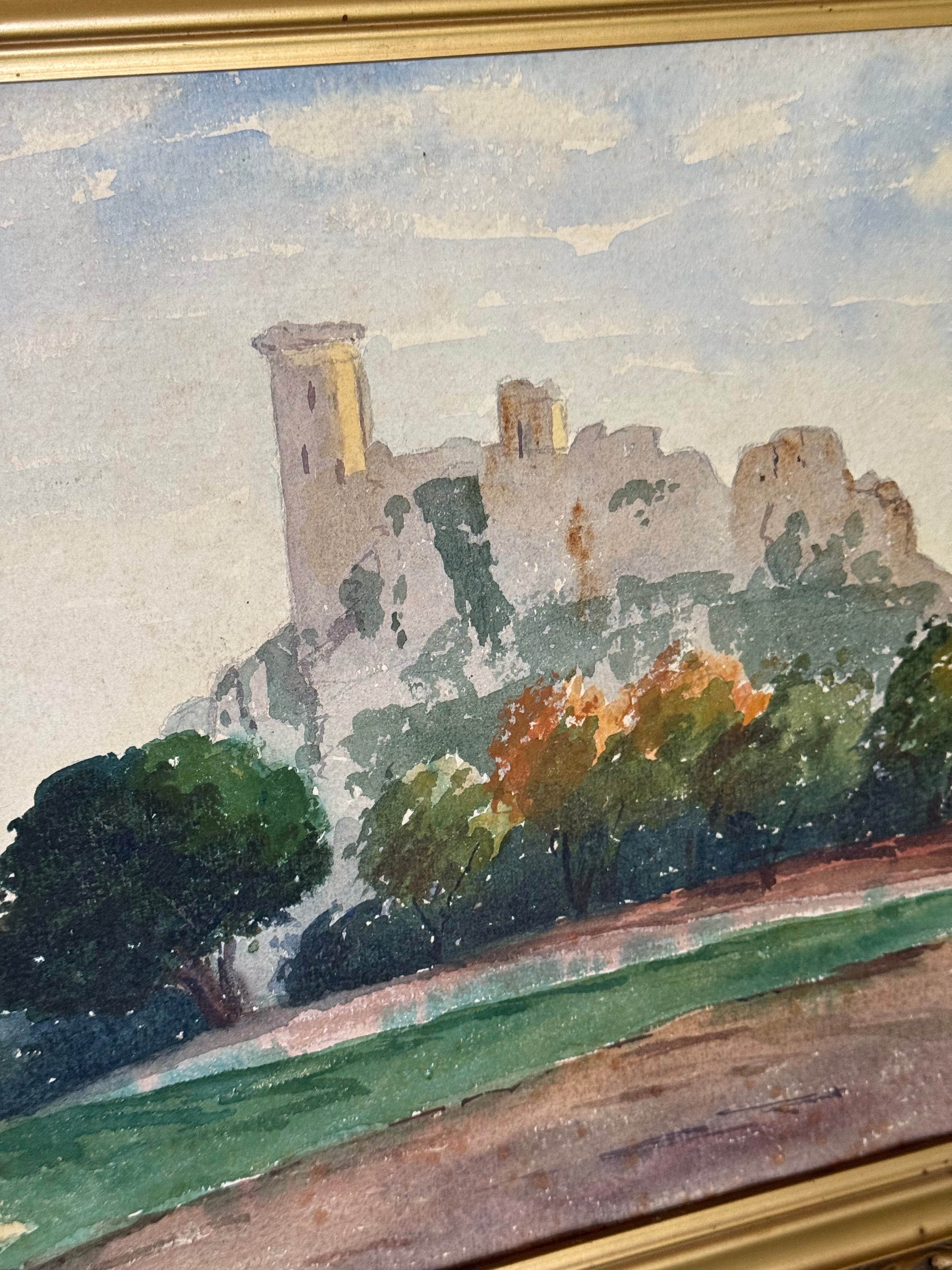 Ruines du Rhin  Watercolor on Paper — Signed M. Le Maire – Vernet