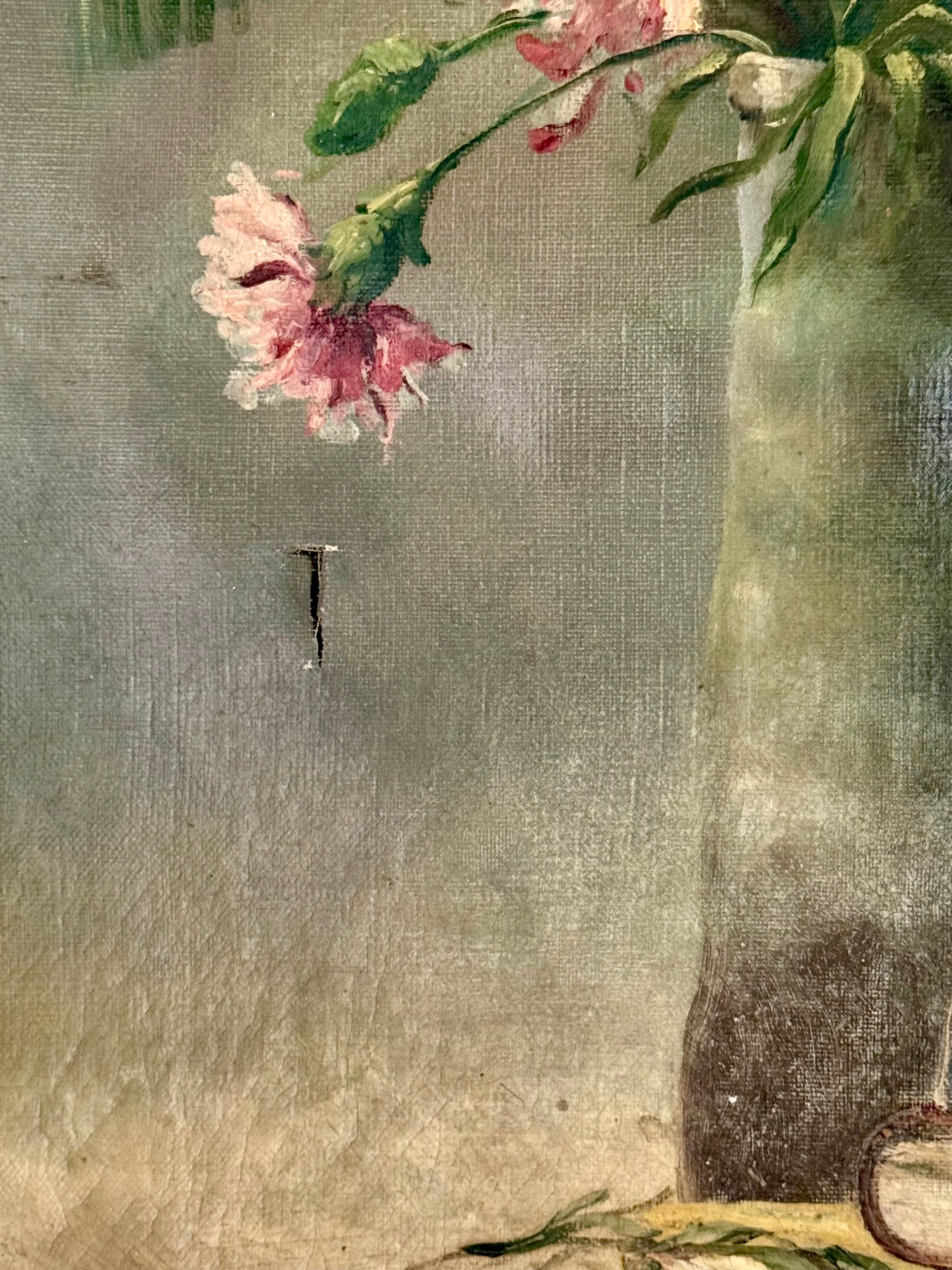 “Les Fleurs et les Livres” – Antique French Still Life with Books and Mimosa