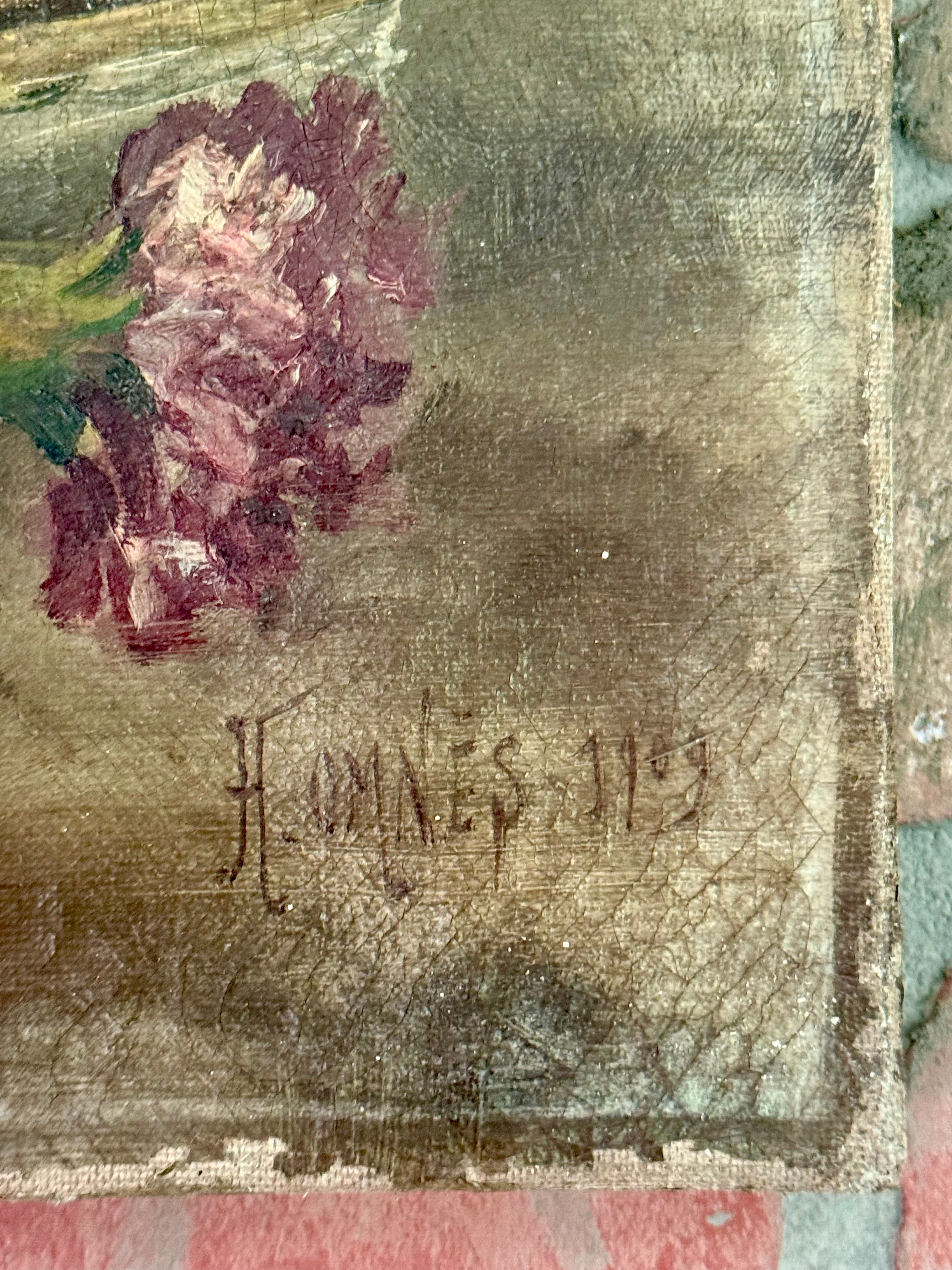 “Les Fleurs et les Livres” – Antique French Still Life with Books and Mimosa