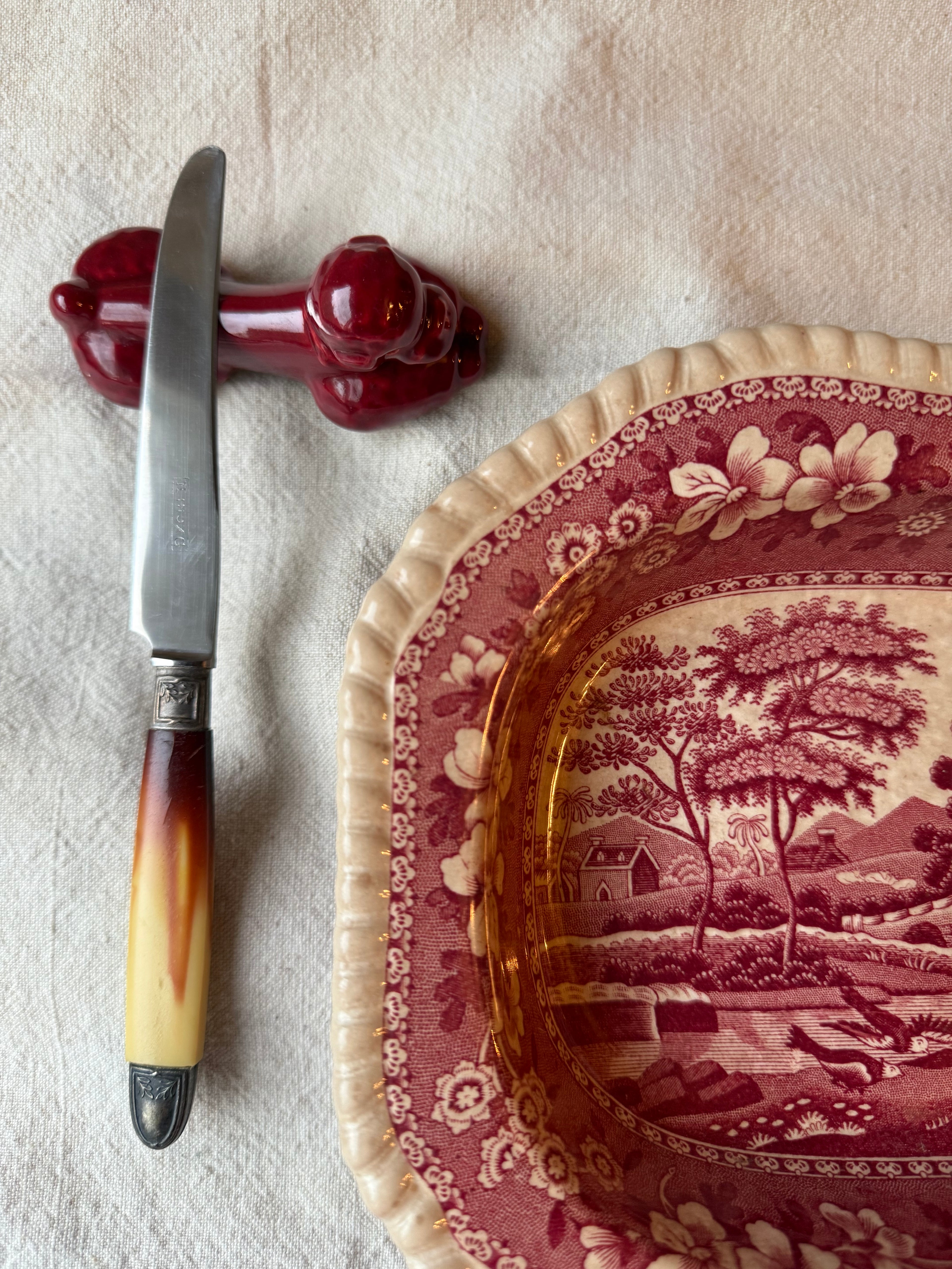 Vintage French Knife Rest Set | Burgundy Poodles in Original Box