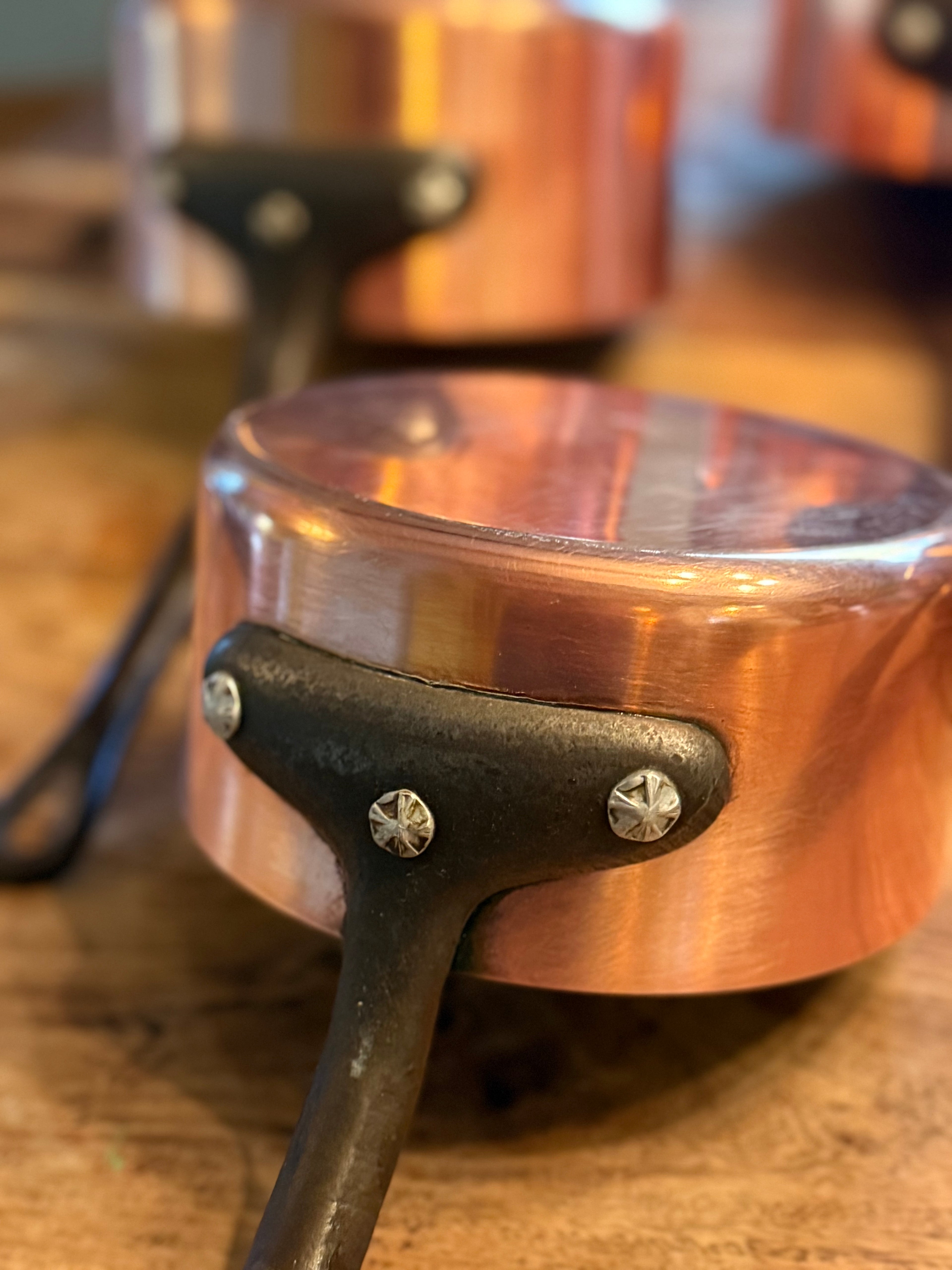 Heavy Vintage French Copper Saucepan Set (Set of 5)