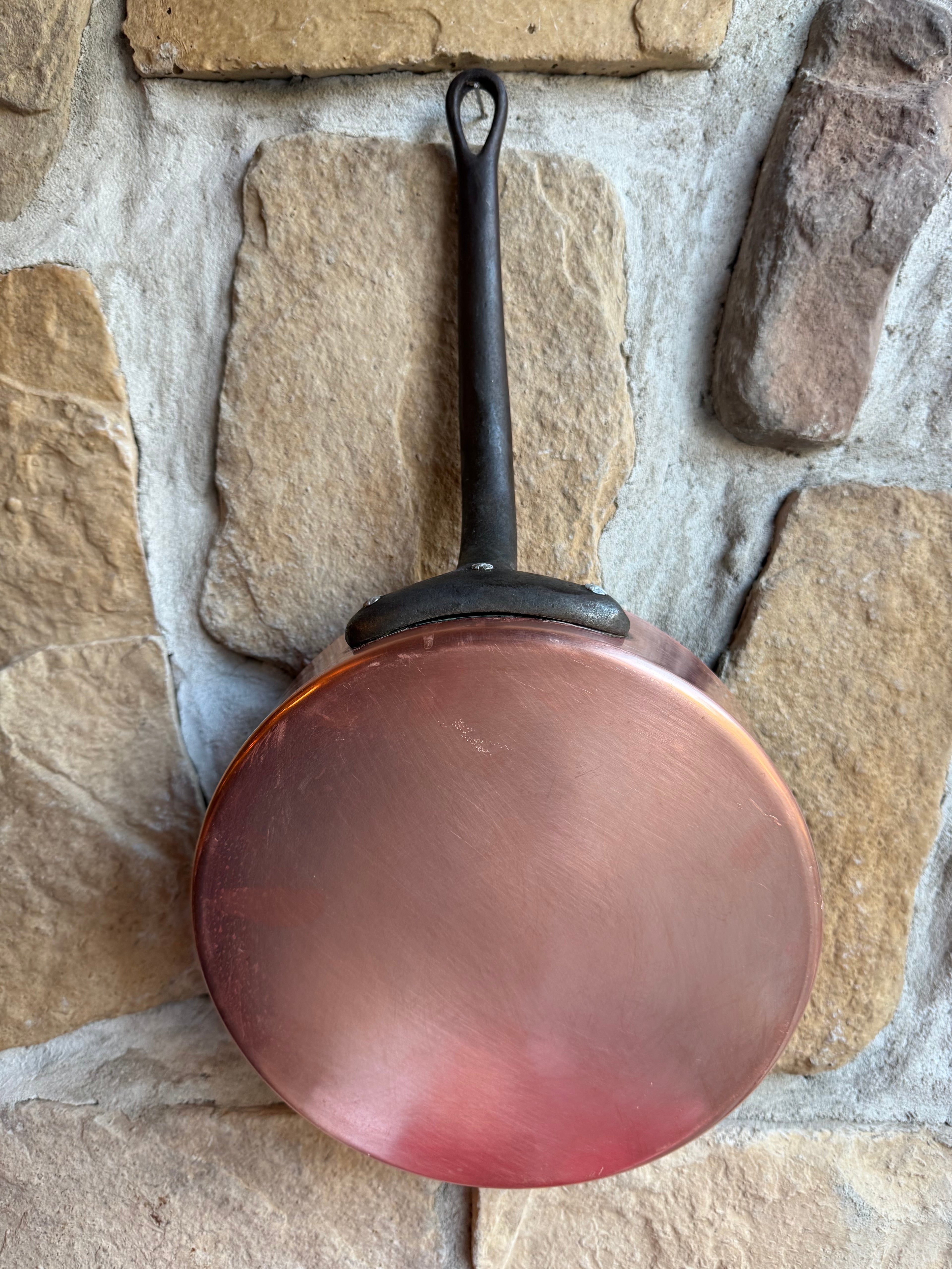 French Copper Fry Pan — 9” Tin-Lined with Forged Iron Handle