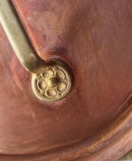 French Copper Casserole with Lid – Rosette Handle Detail