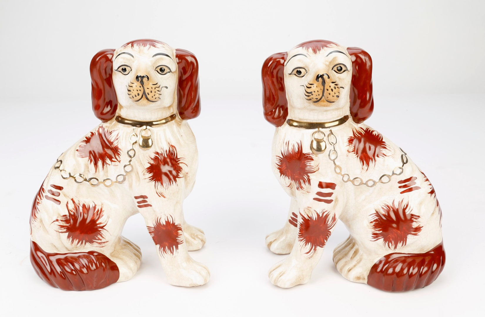 Pair of Blue & White/Red & White Staffordshire Mantel Dogs – English Pottery Tradition
