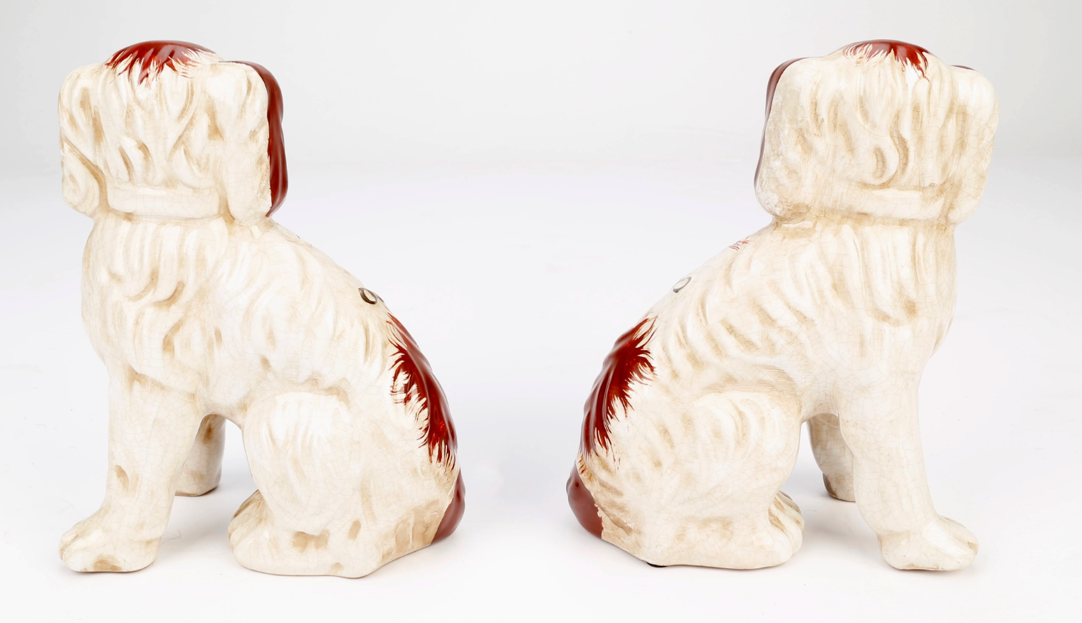 Pair of Blue & White/Red & White Staffordshire Mantel Dogs – English Pottery Tradition