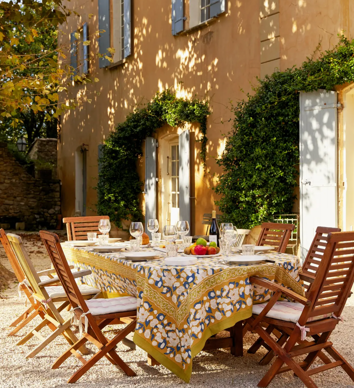Forest Harvest Mustard & Blue | French Tablecloth