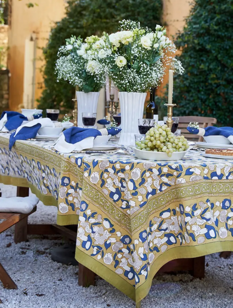 Forest Harvest Mustard & Blue | French Tablecloth