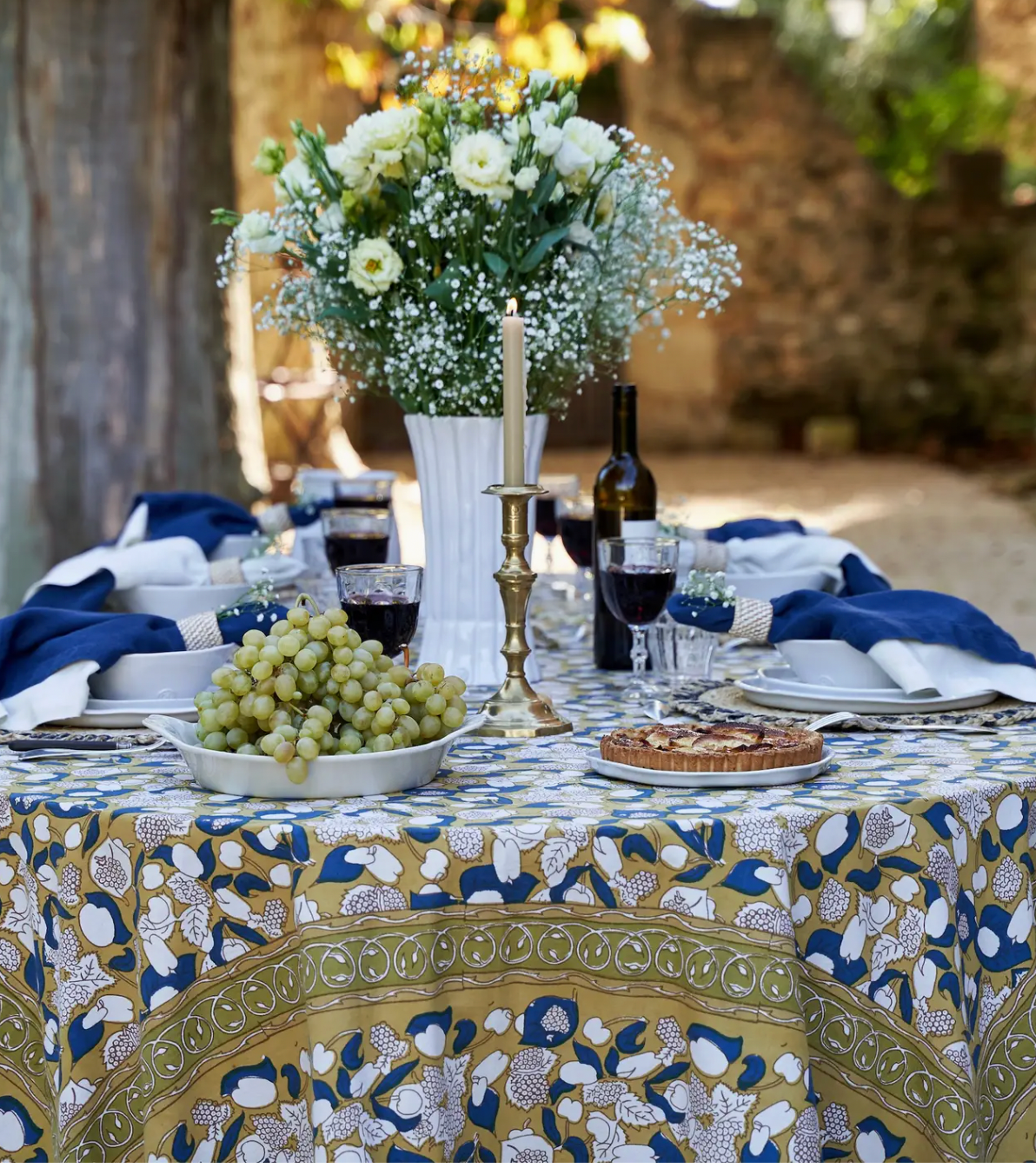 Forest Harvest Mustard & Blue | French Tablecloth
