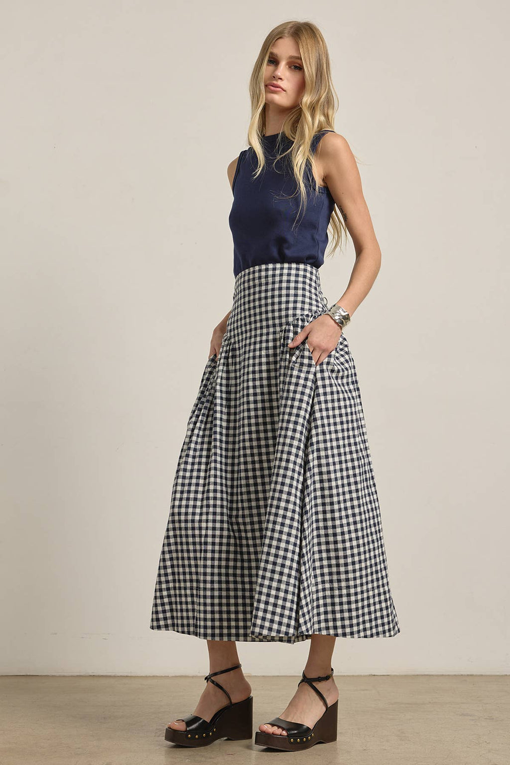 Gingham Garden Midi Skirt