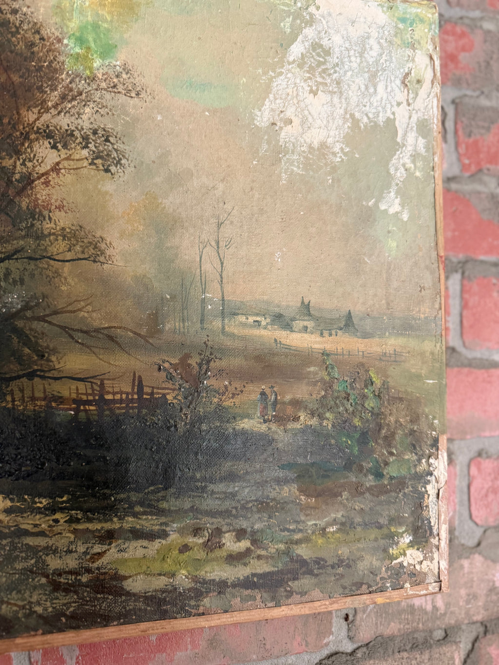 “Edge of the Forest” – Antique Pastoral Oil, Weathered and Wonderful