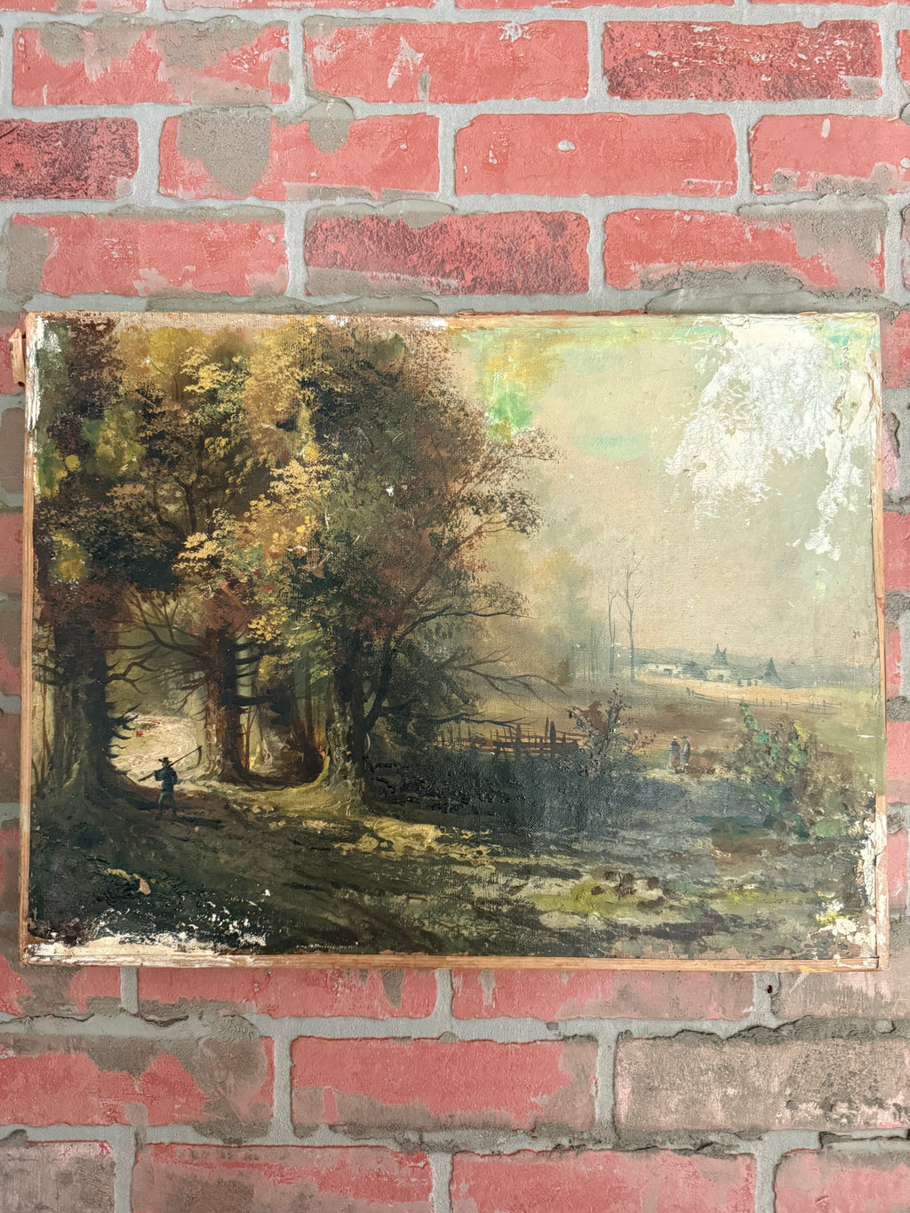 “Edge of the Forest” – Antique Pastoral Oil, Weathered and Wonderful
