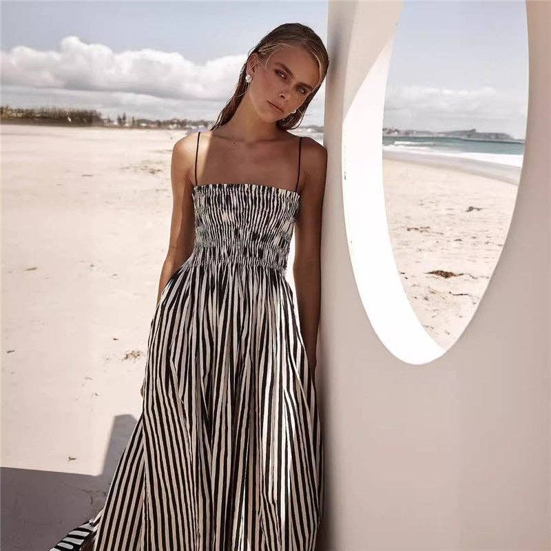 Summer Evening Stripe Dress - Striped Cami Maxi Dress With Pockets