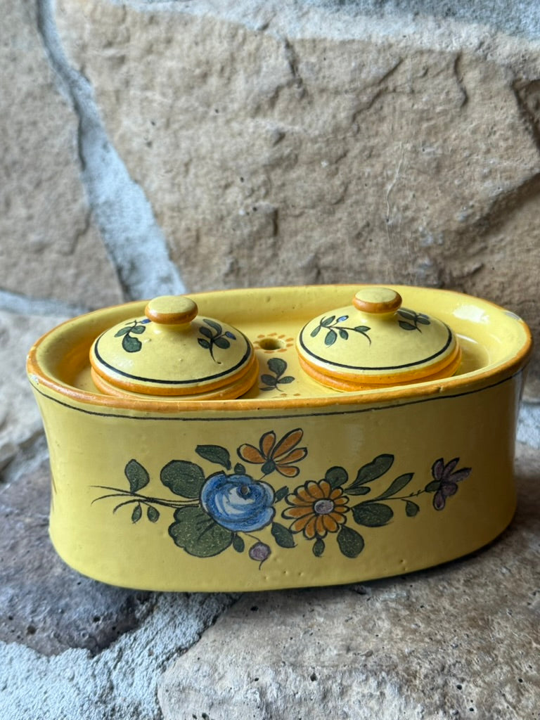 Vintage Soufflenheim Pottery Double Pot – Hand-Painted Alsatian Faïence
