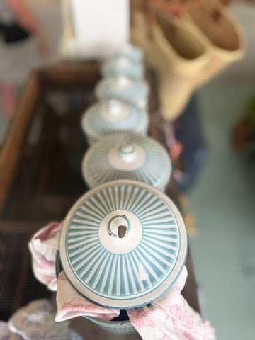 Rare Antique BB Frères Blue & White French Enamel Canisters with Matching Utensil Rack