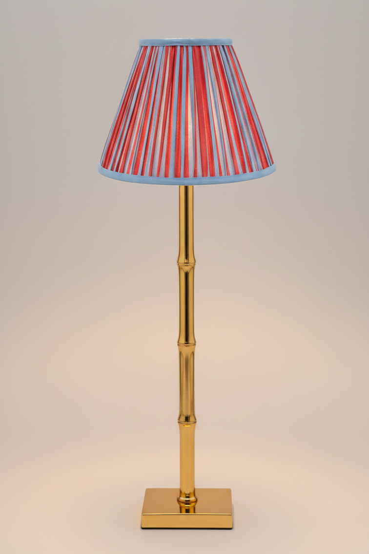 10” Pleated Empire Lampshade — Blockprint in Red and Blue