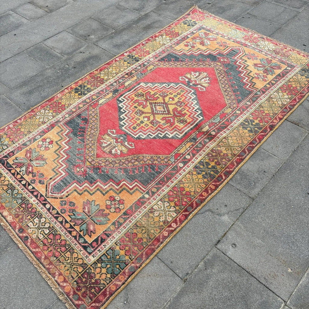 Cranberry Vintage Anatolian Turkish Wool Rug | 3.6 x 6.4 ft