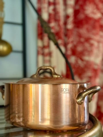 Vintage SOMV French Copper Oval Casserole with Lid | 10.5" x 6" x 4" | Tin Lined | Mid-Century France