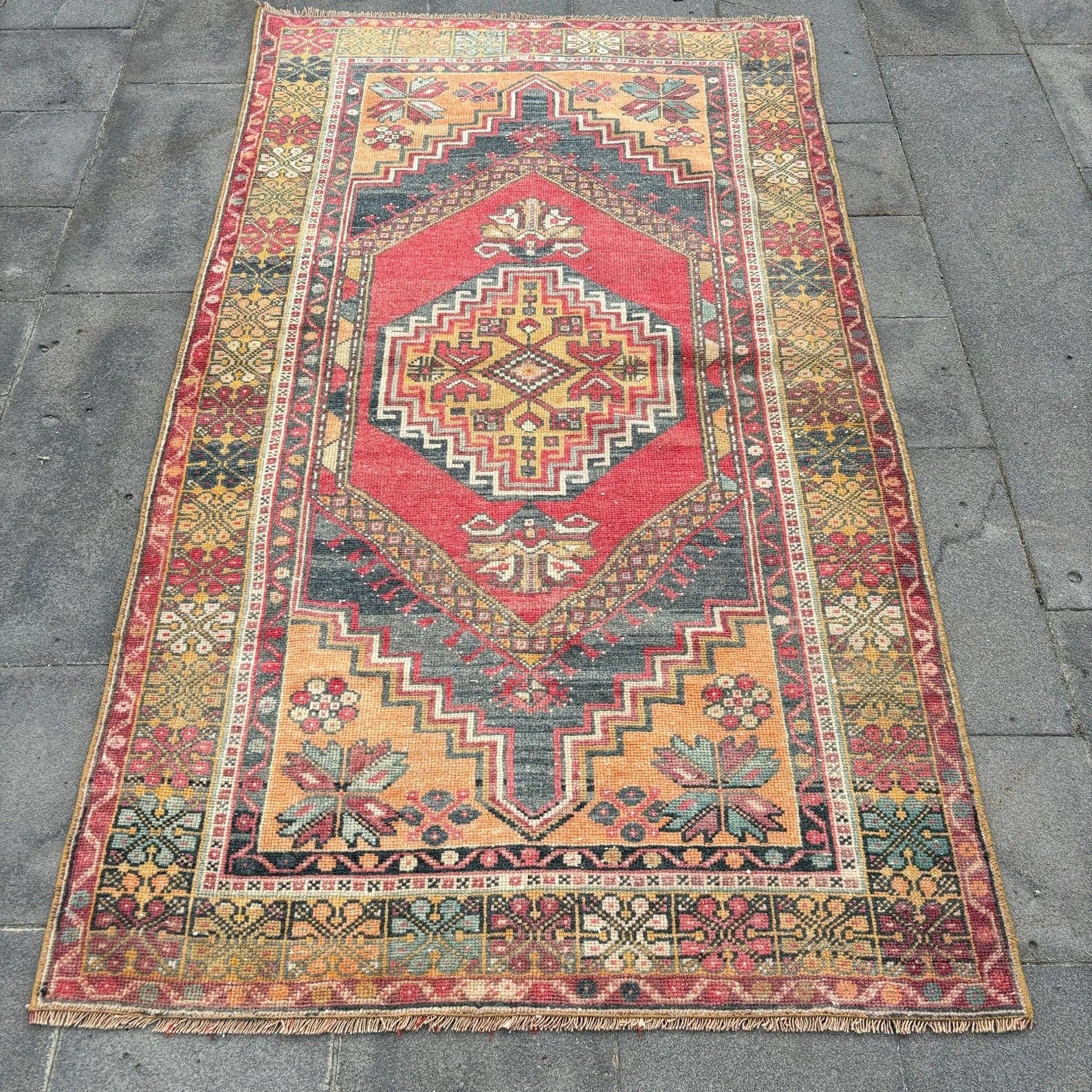 Cranberry Vintage Anatolian Turkish Wool Rug | 3.6 x 6.4 ft