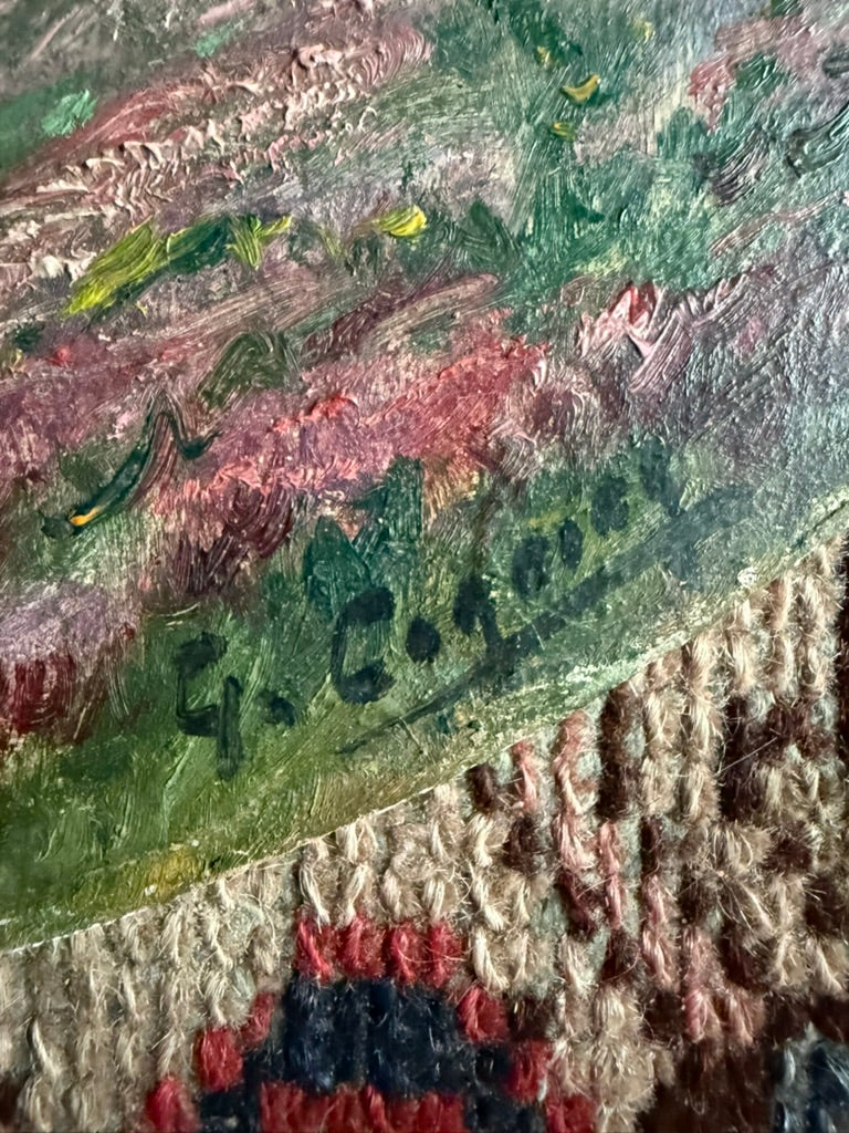 “Shepherdess Among the Heather” – Early 20th Century Pastoral Oval Painting