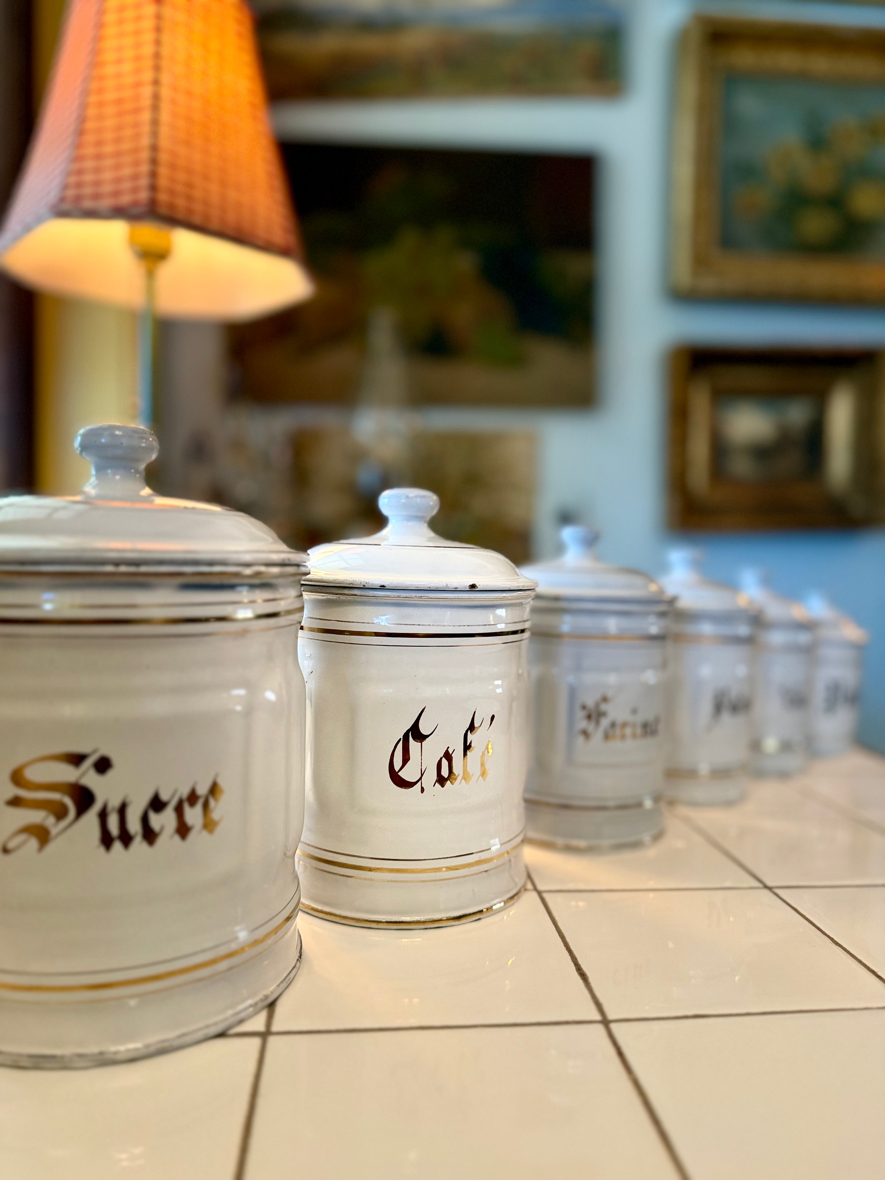 6 Canisters in Chic White and Gold - So Elegant!