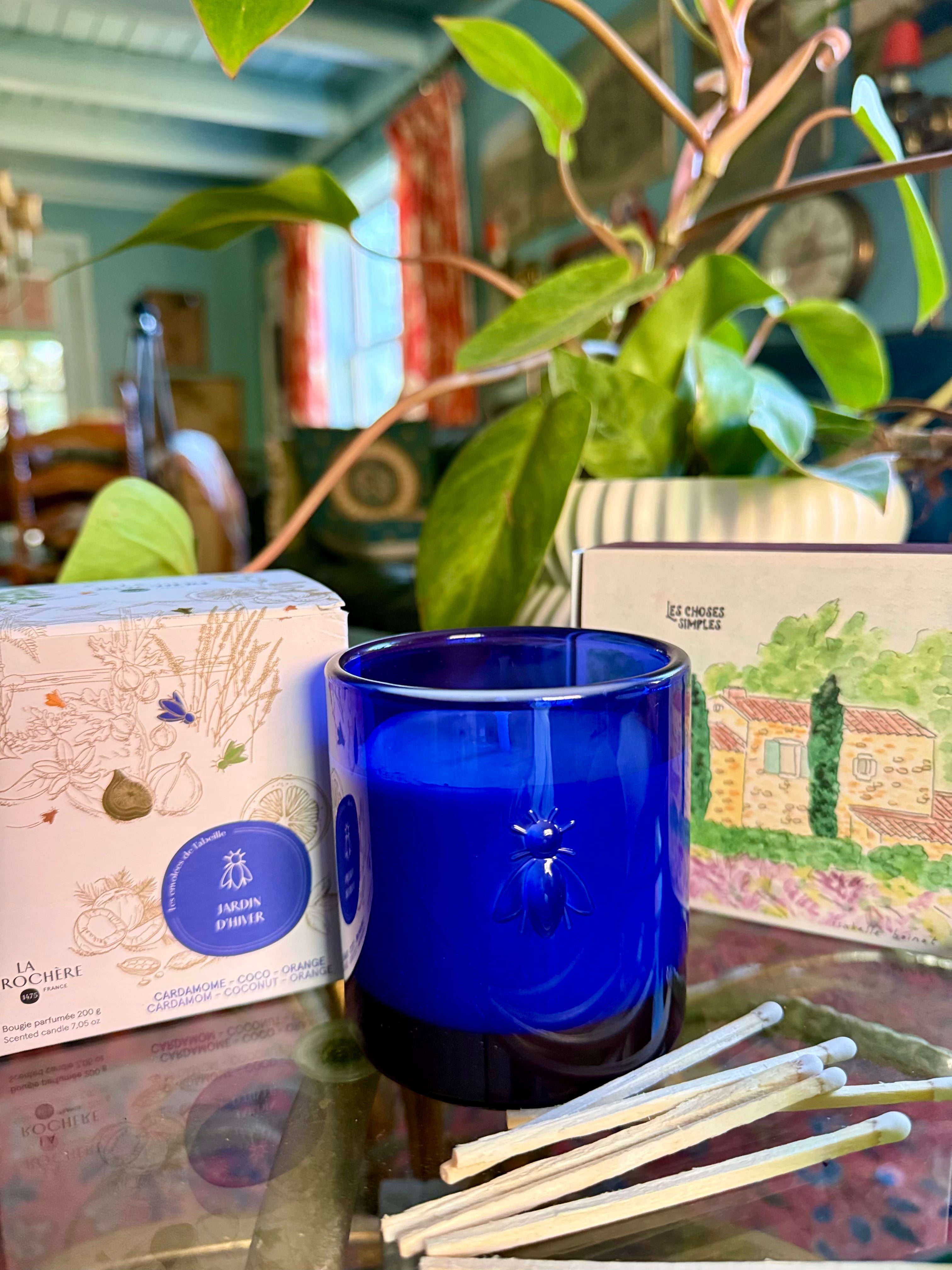 French Blue La Rochère ‘Jardin d’Hiver’ Candle & Long Matches Set – Made in France, Maison Les Choses Simples