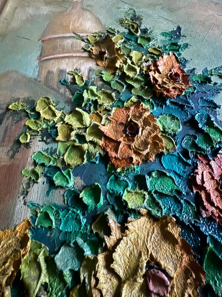 “Montmartre en Fleurs” – Mid-Century Textural Paris Painting