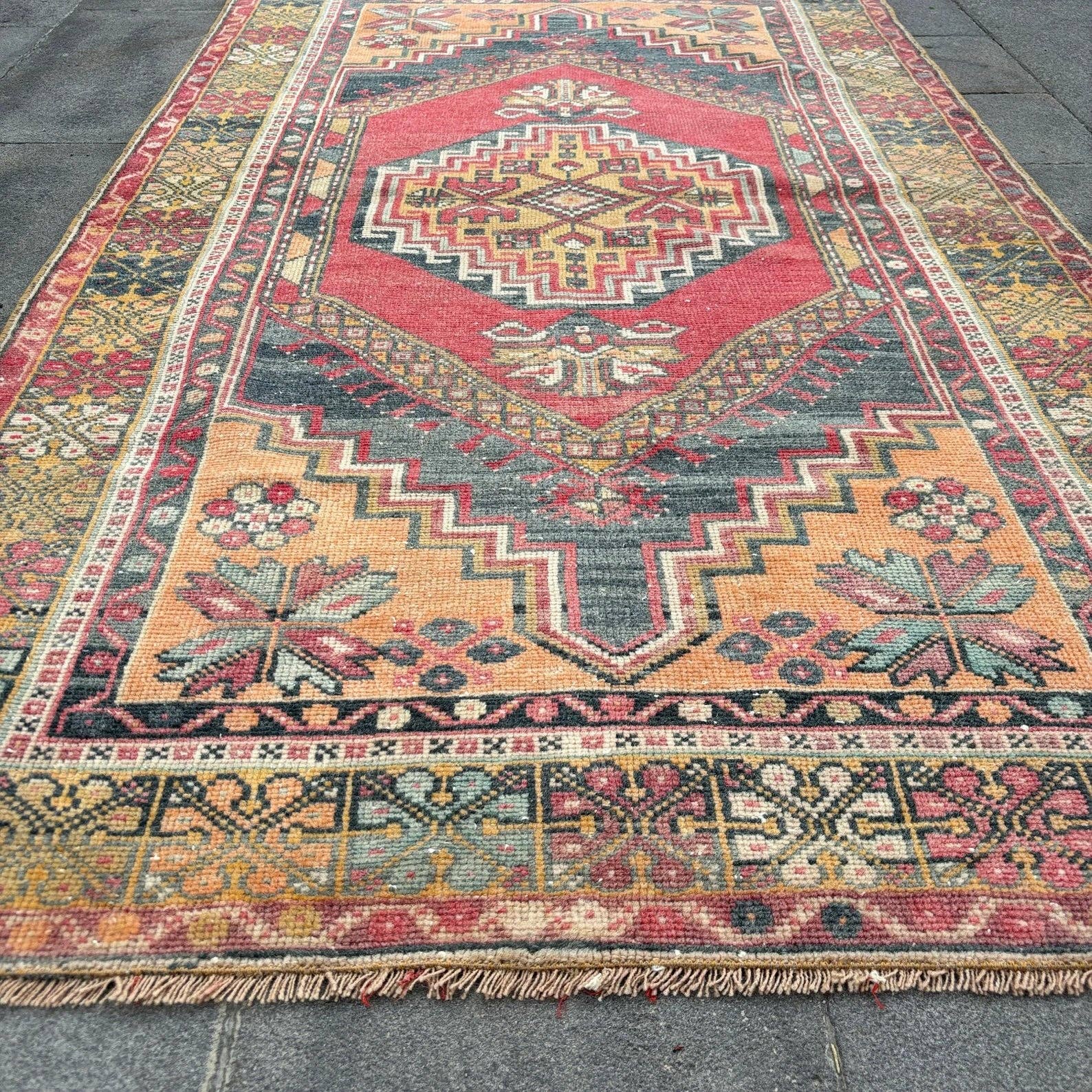 Cranberry Vintage Anatolian Turkish Wool Rug | 3.6 x 6.4 ft