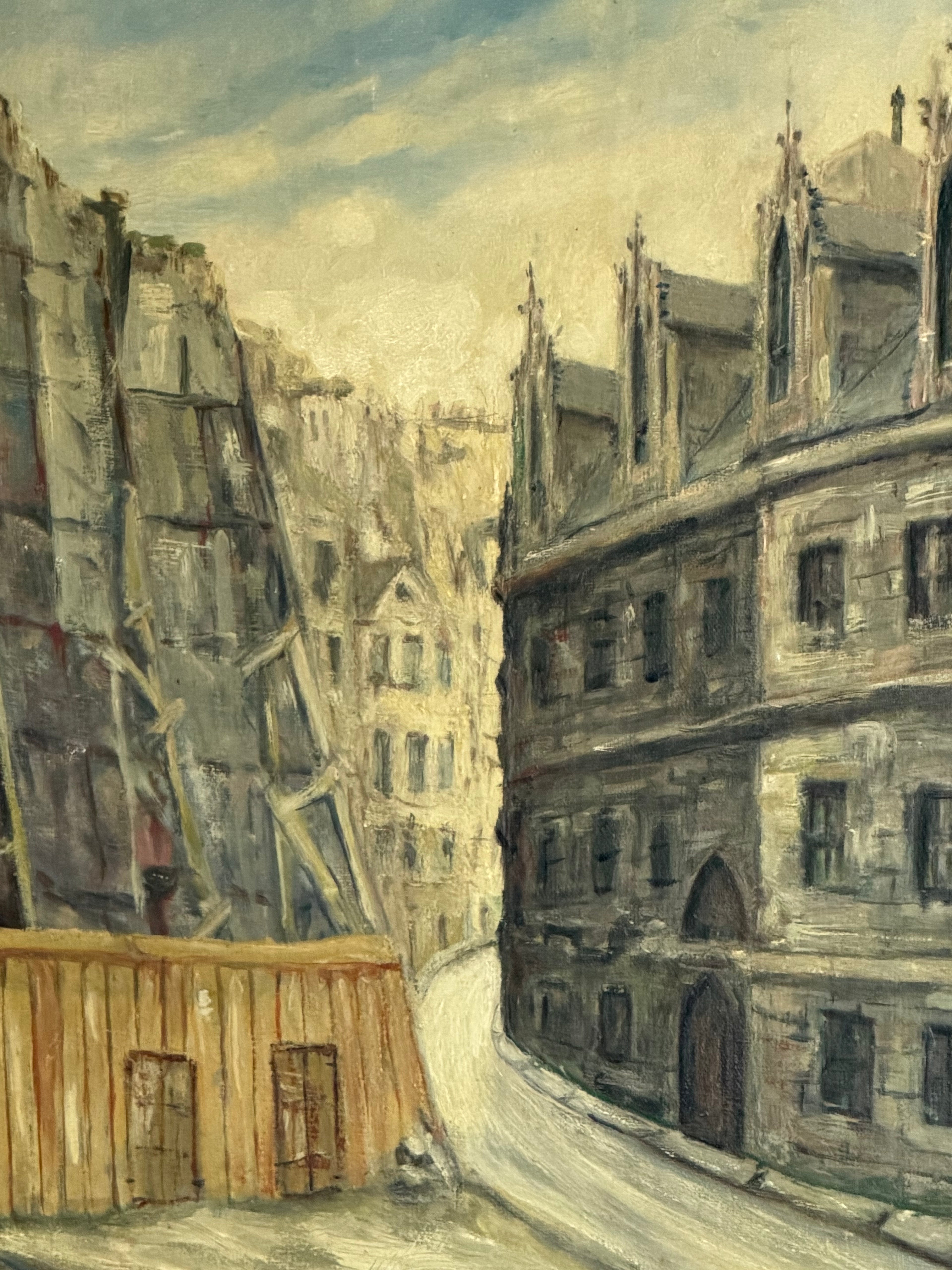 Vintage Marais, Paris Street Oil Painting – Hôtel de Sens Architectural Scene, Signed