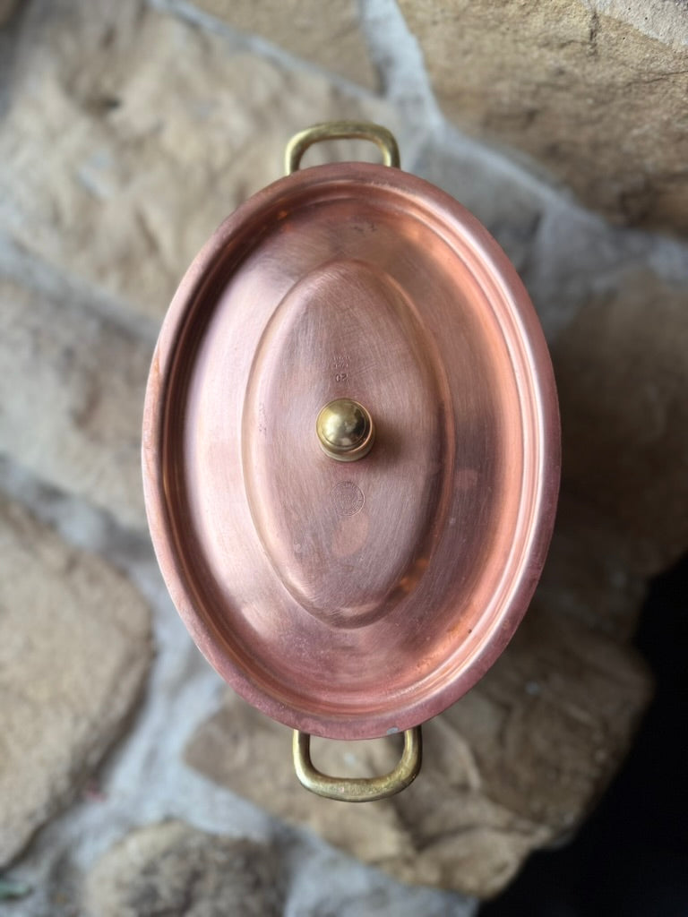 Villedieu-les-Poêles French Copper Oval Casserole with Lid – Stamped & Heavy Gauge