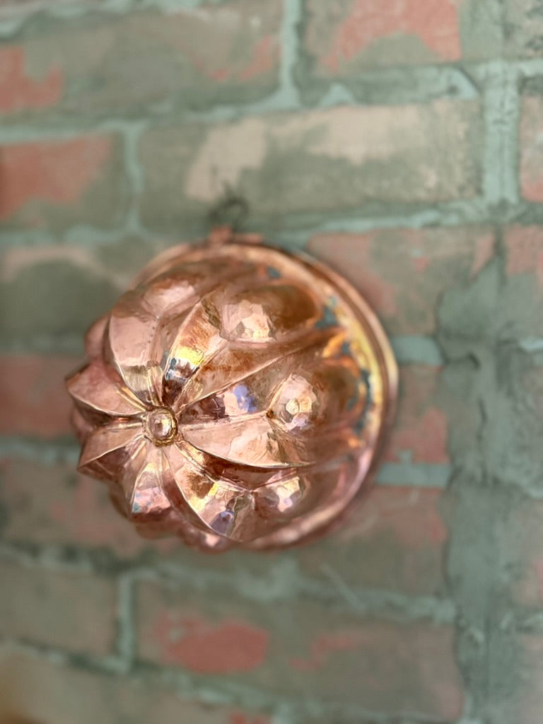 Antique French Copper “Rosette” Mold | Hand-Hammered | 6.75" x 4" | Early 20th Century