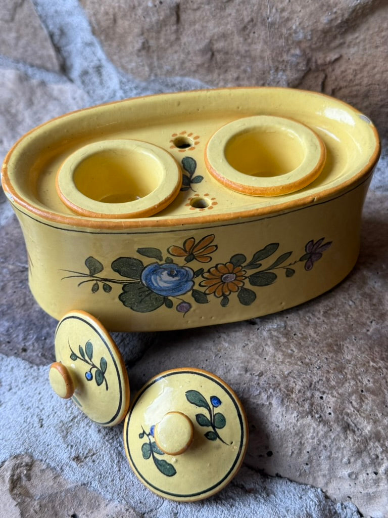 Vintage Soufflenheim Pottery Double Pot – Hand-Painted Alsatian Faïence