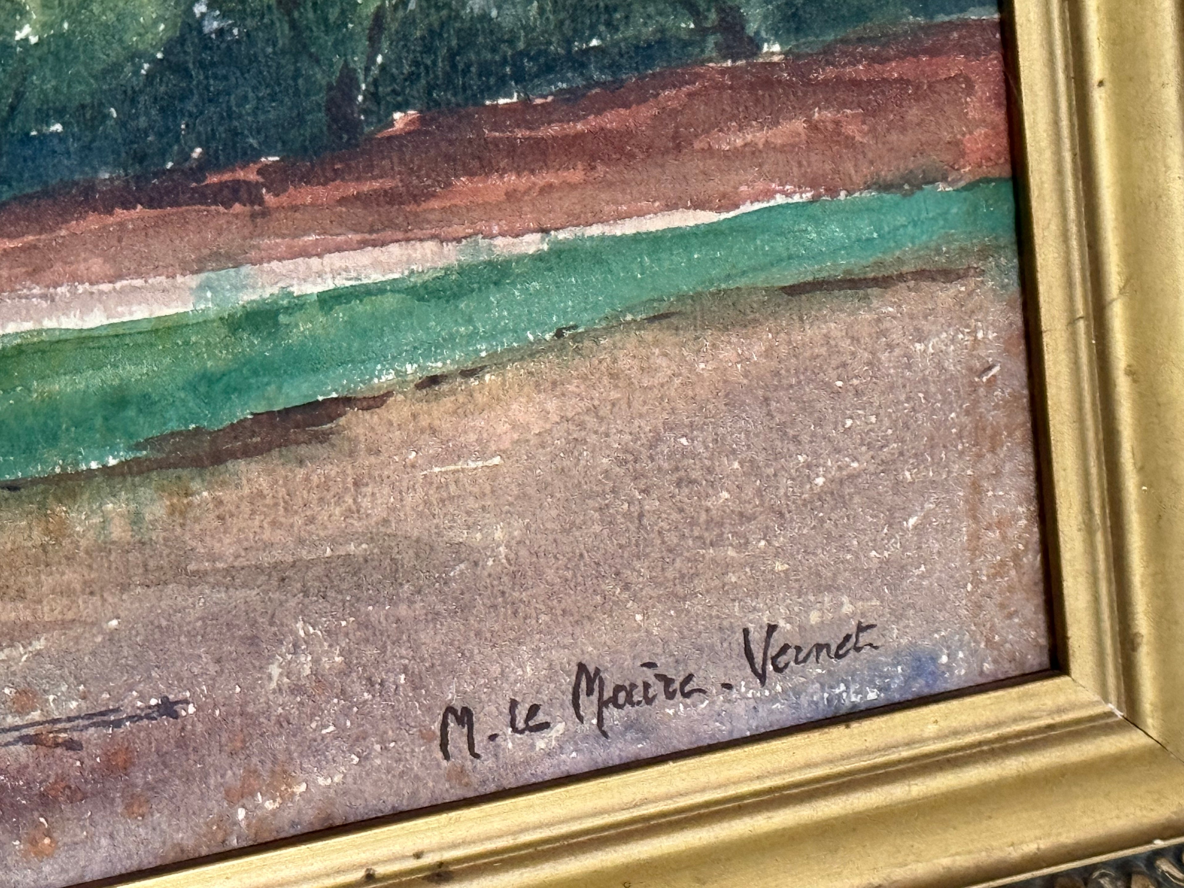 Ruines du Rhin  Watercolor on Paper — Signed M. Le Maire – Vernet