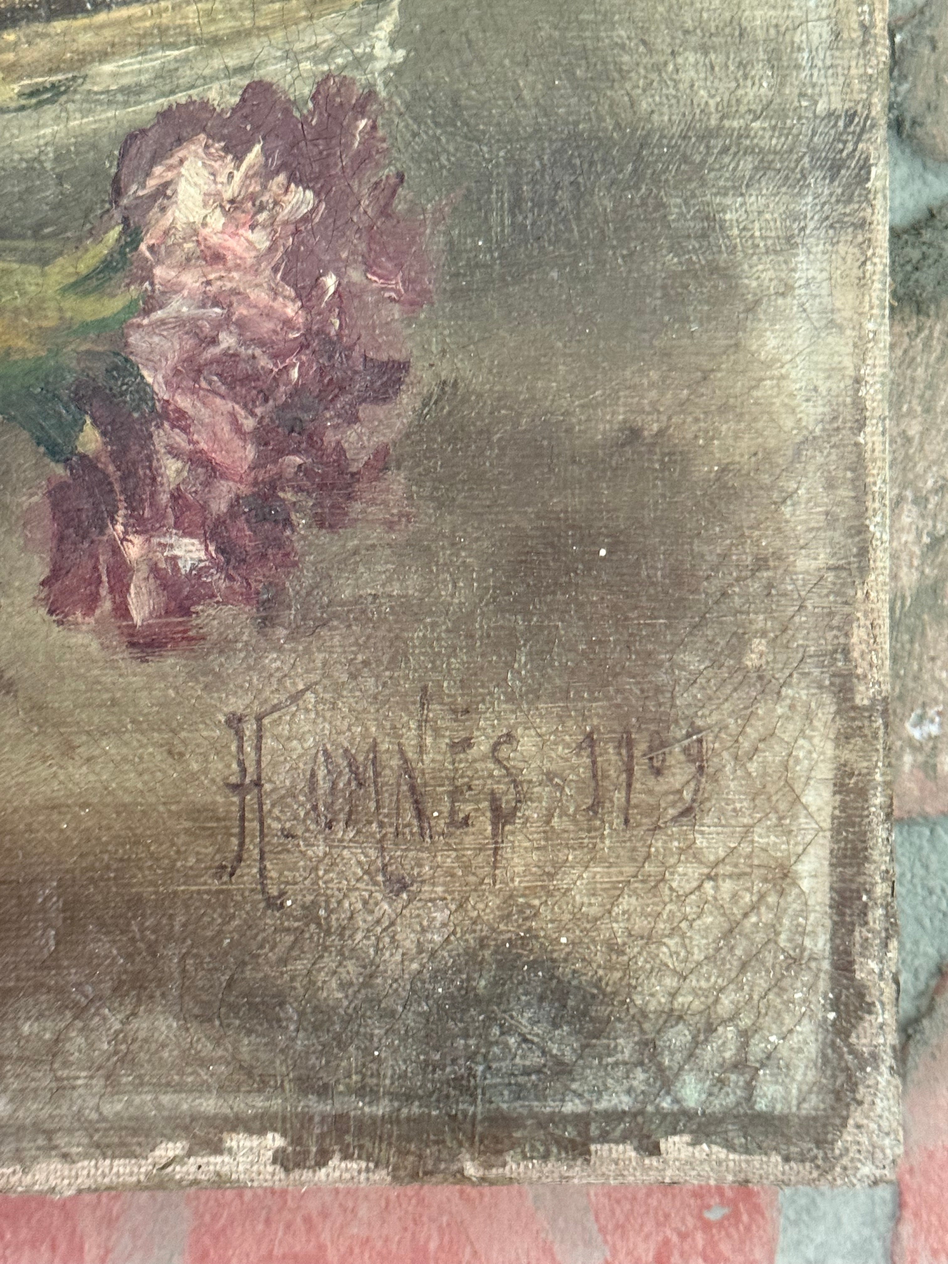 “Les Fleurs et les Livres” – Antique French Still Life with Books and Mimosa