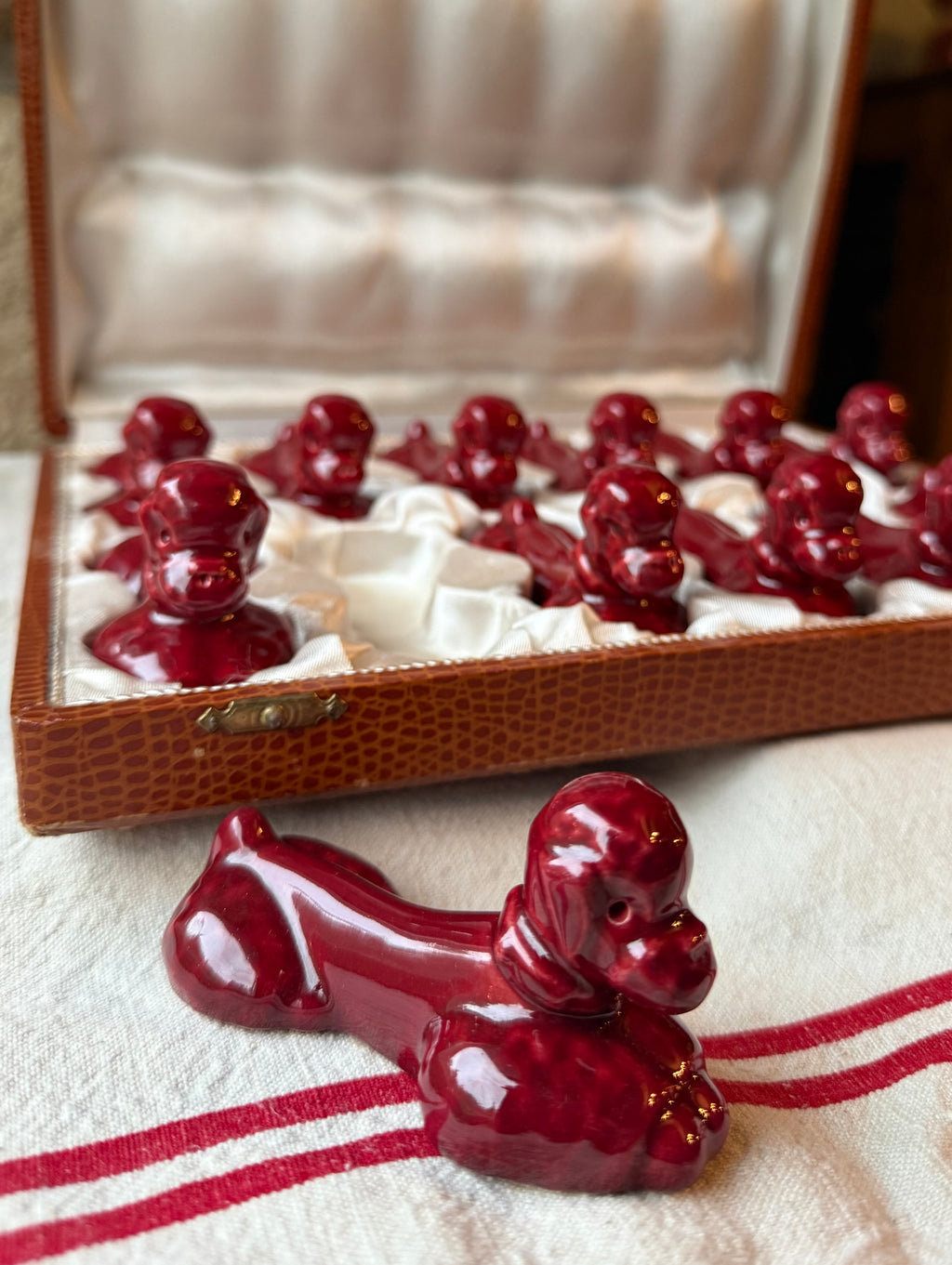 Vintage French Knife Rest Set | Burgundy Poodles in Original Box