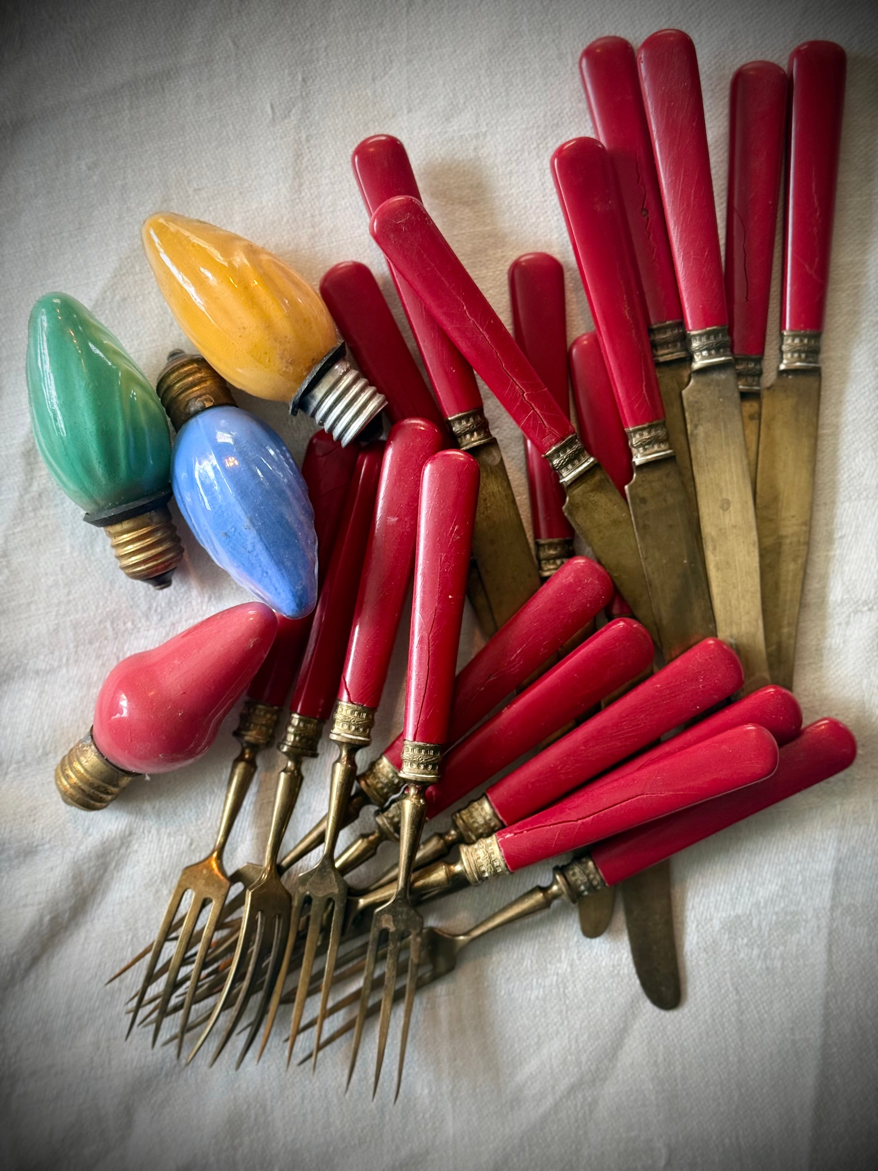Vintage French Red Bakelite Flatware Set | 20 Pieces