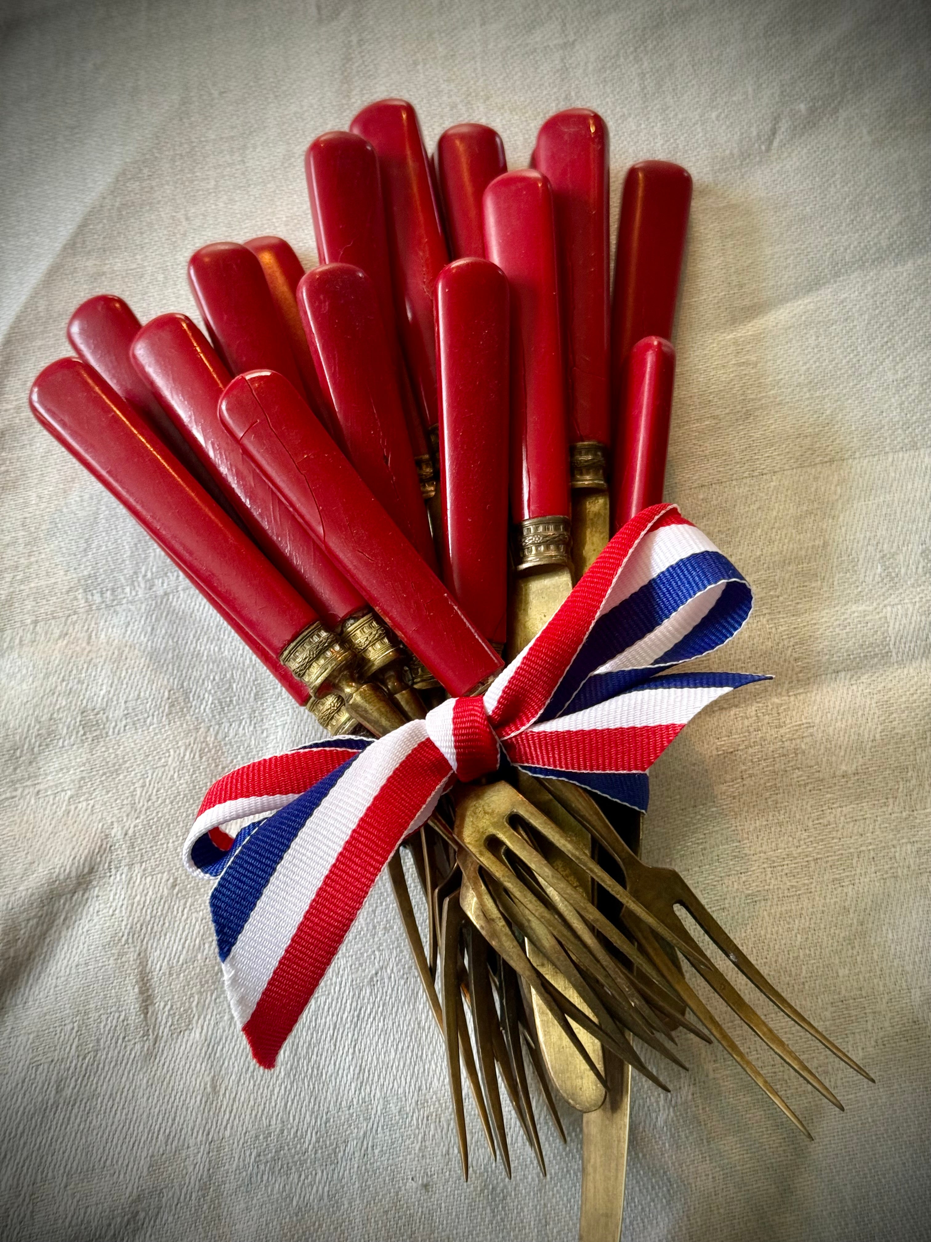 Vintage French Red Bakelite Flatware Set | 20 Pieces