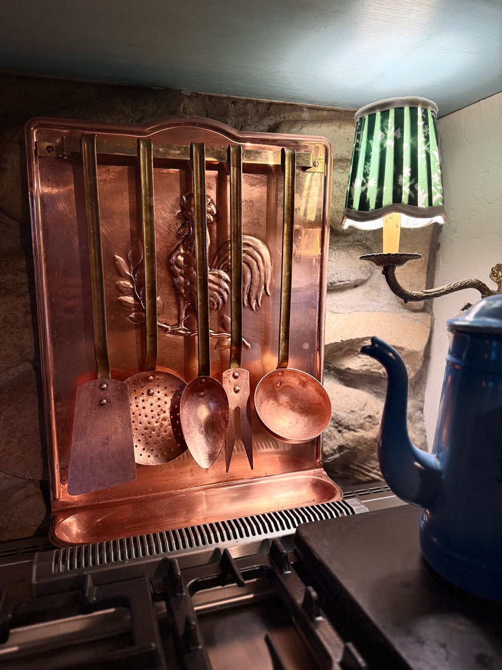 🇫🇷 Vintage French Copper Utensil Rack with Rooster Motif