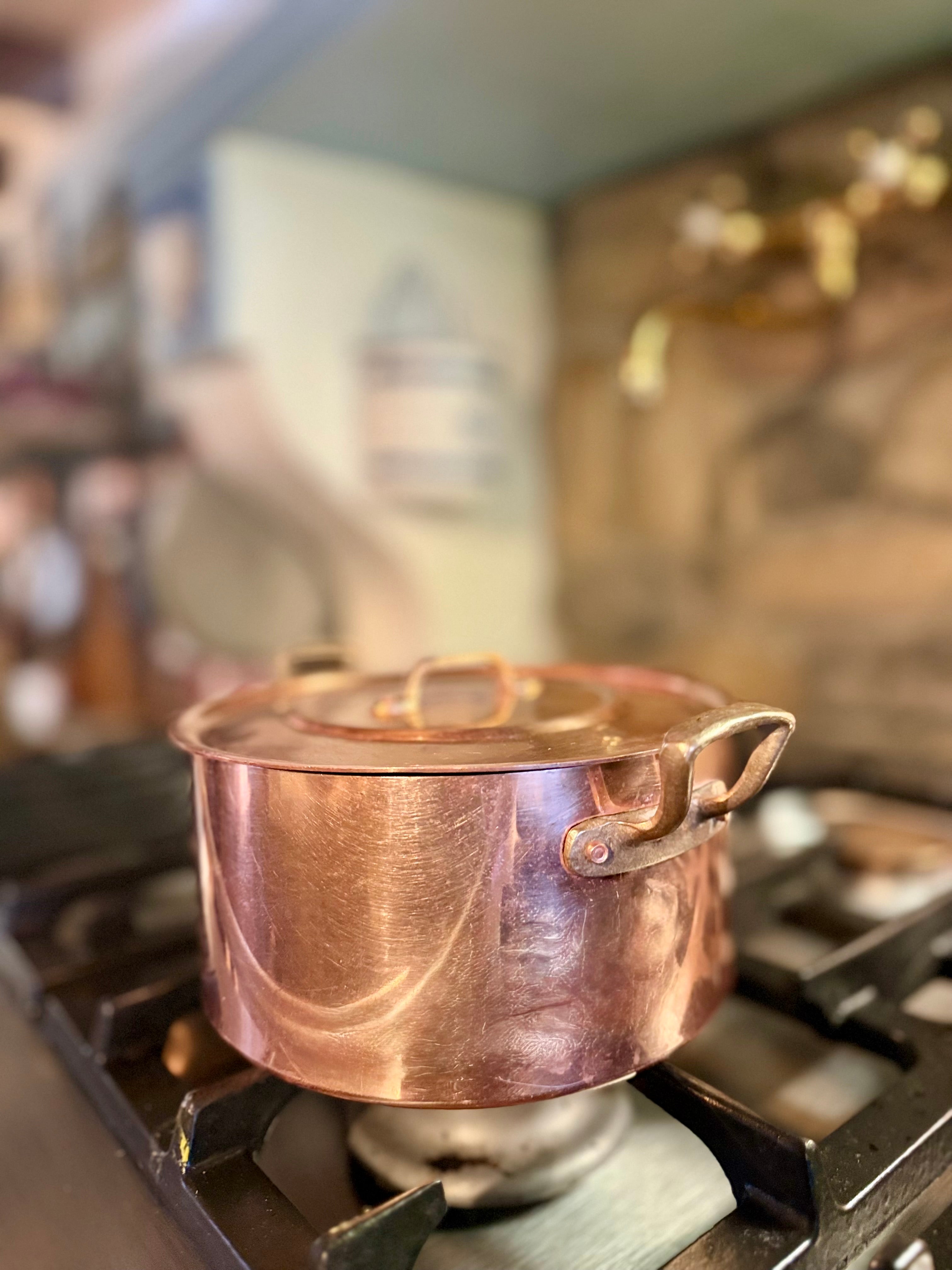 Vintage (Never Used) French Copper Casserole with Lid | 7" x 4" | Perfect Tin Interior