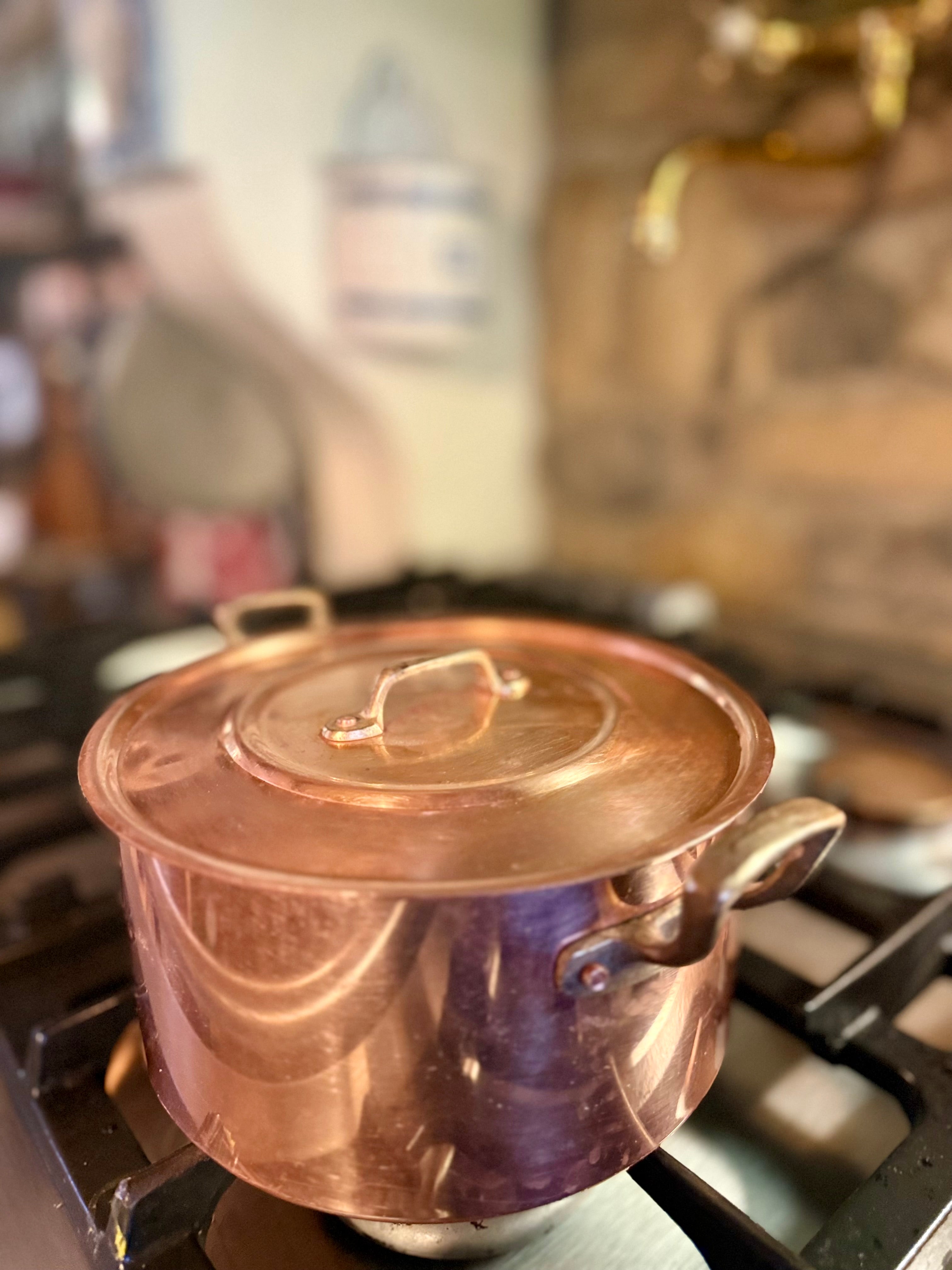 Vintage (Never Used) French Copper Casserole with Lid | 7" x 4" | Perfect Tin Interior