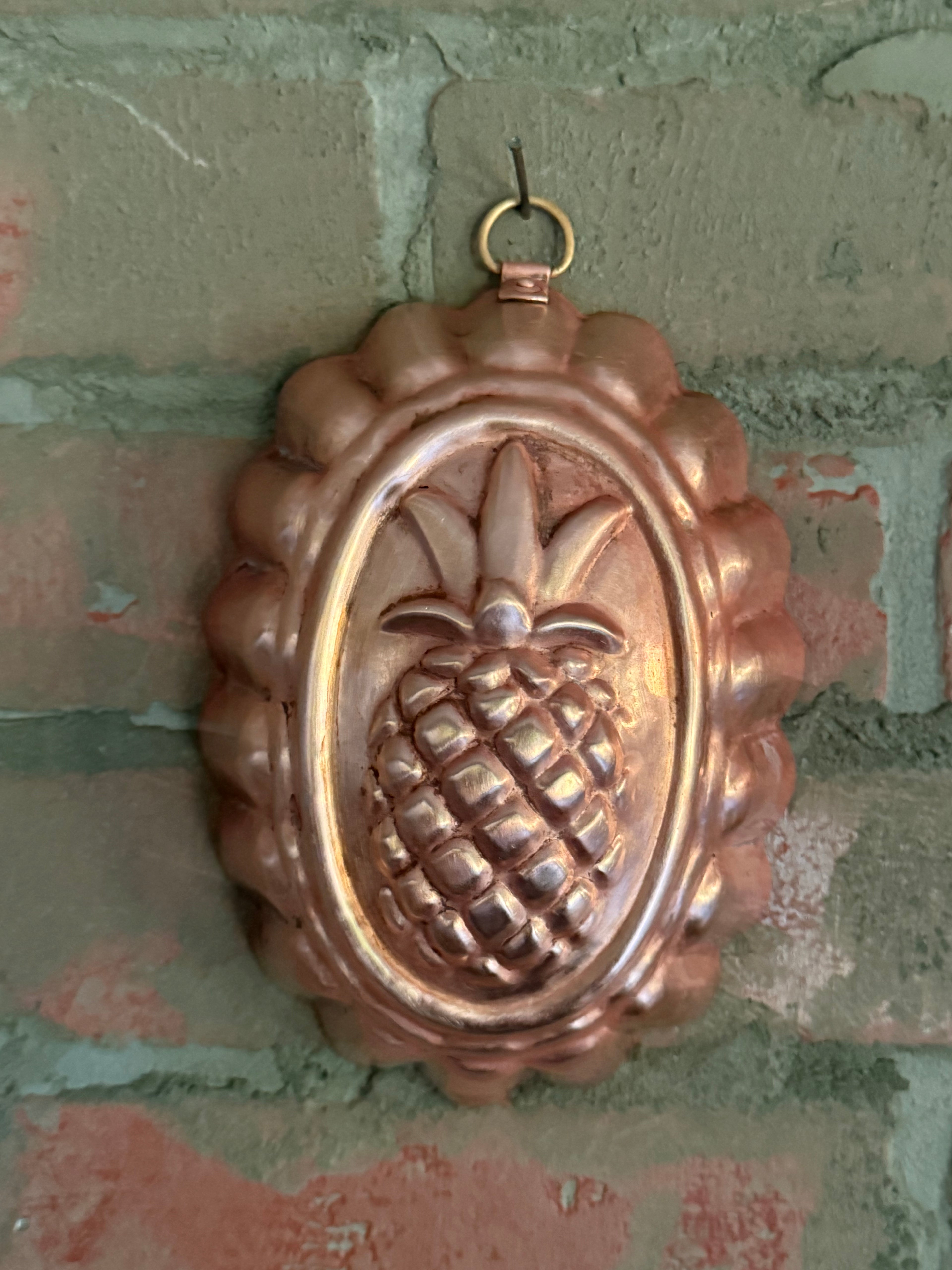 Vintage French Copper Pineapple Mould — 5”, Tin-Lined
