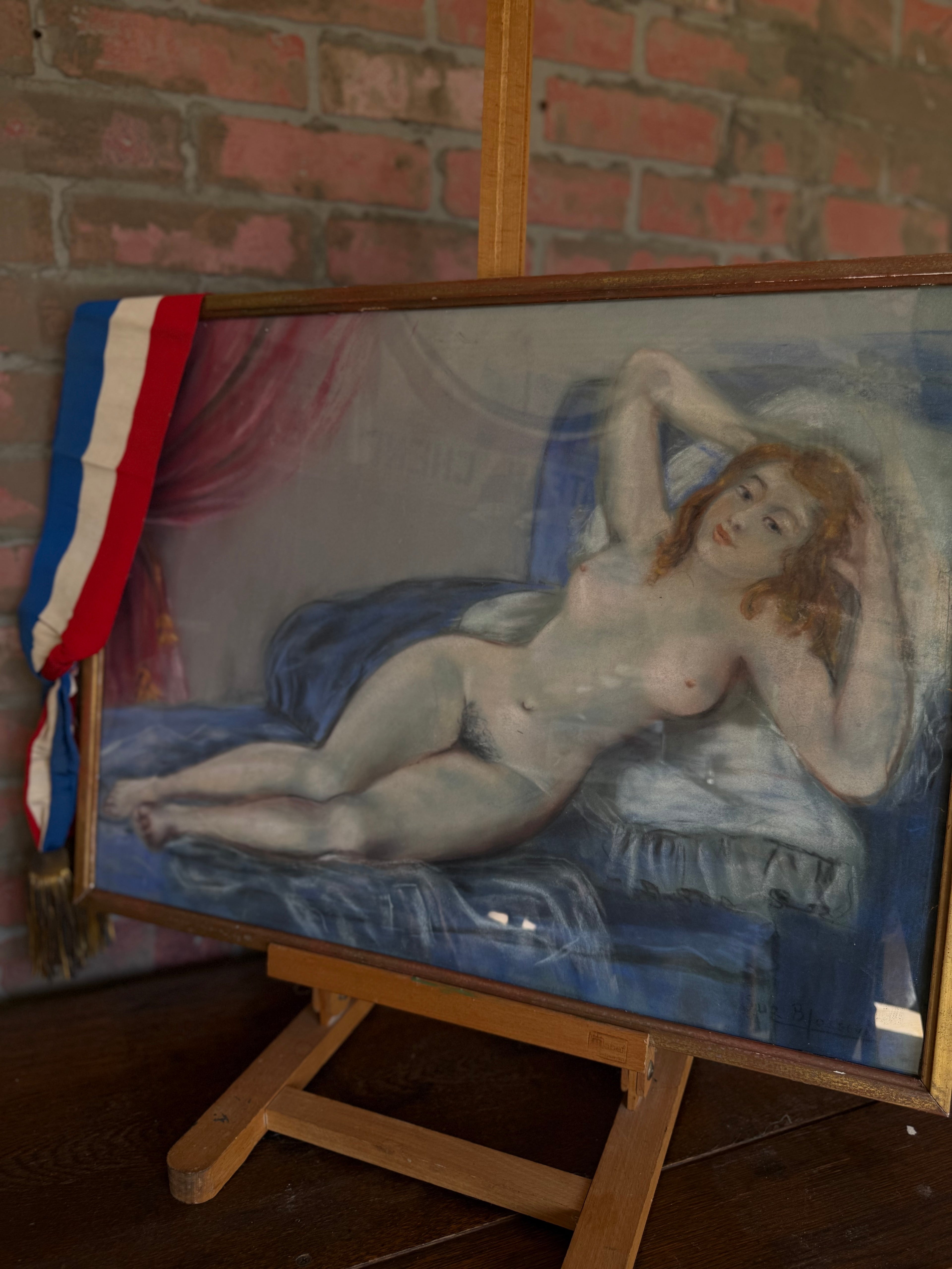 “La Belle au Divan Bleu” — French Pastel Portrait, Circa 1920